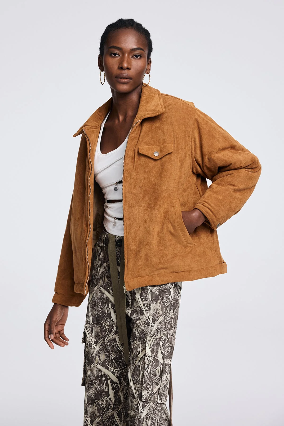 Brown Suede Urban Cotton Jacket for Men