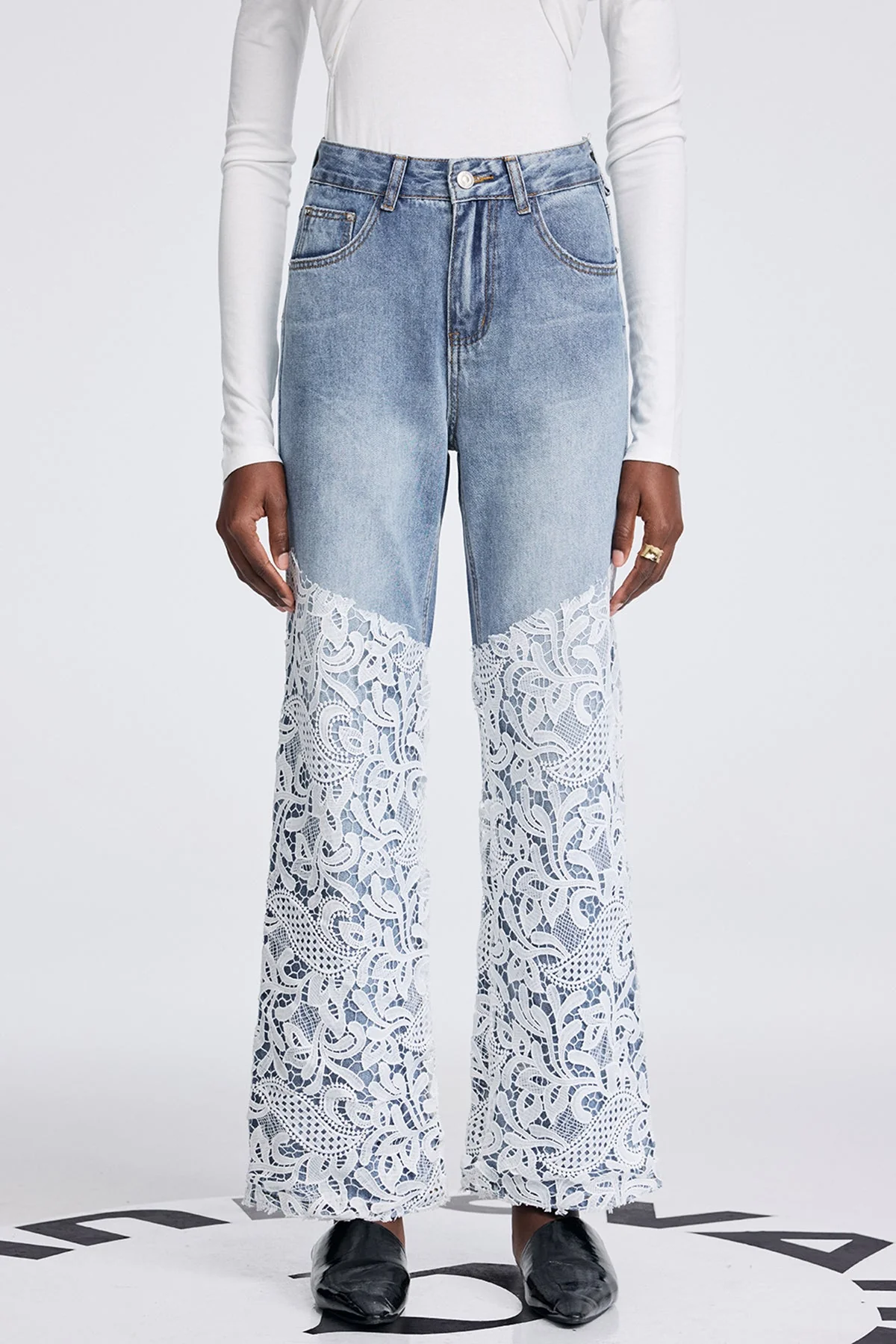 Blue Cutout Lace Deconstruct Jeans