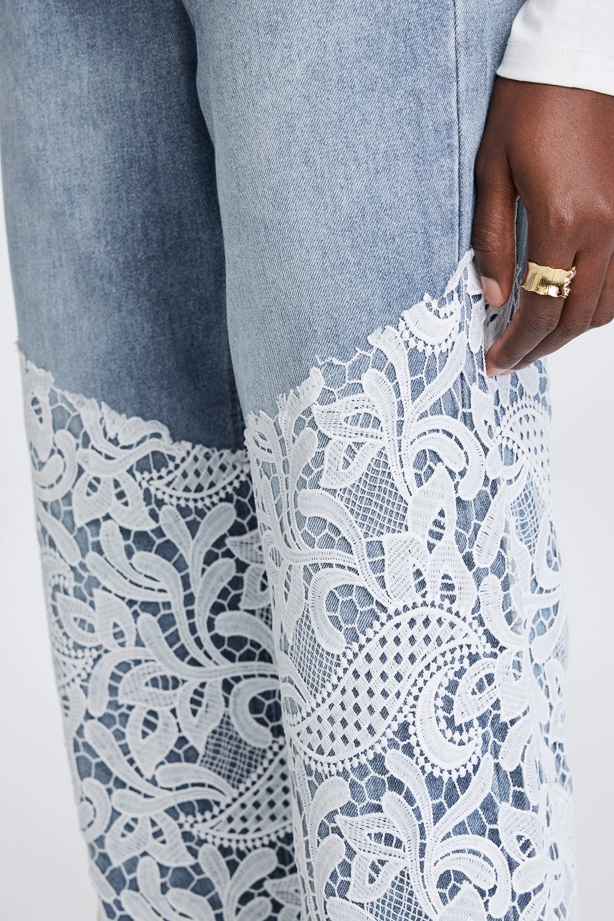 Blue Cutout Lace Deconstruct Jeans