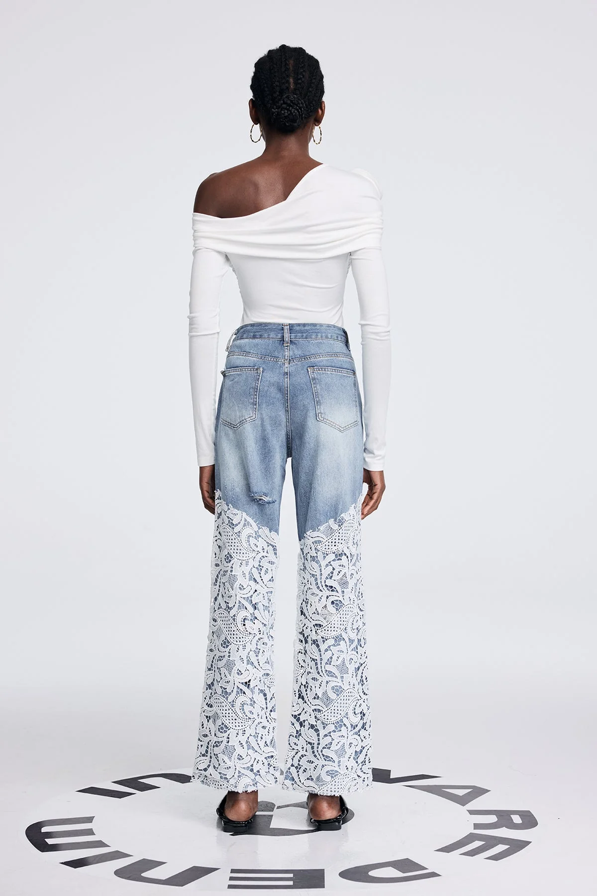 Blue Cutout Lace Deconstruct Jeans