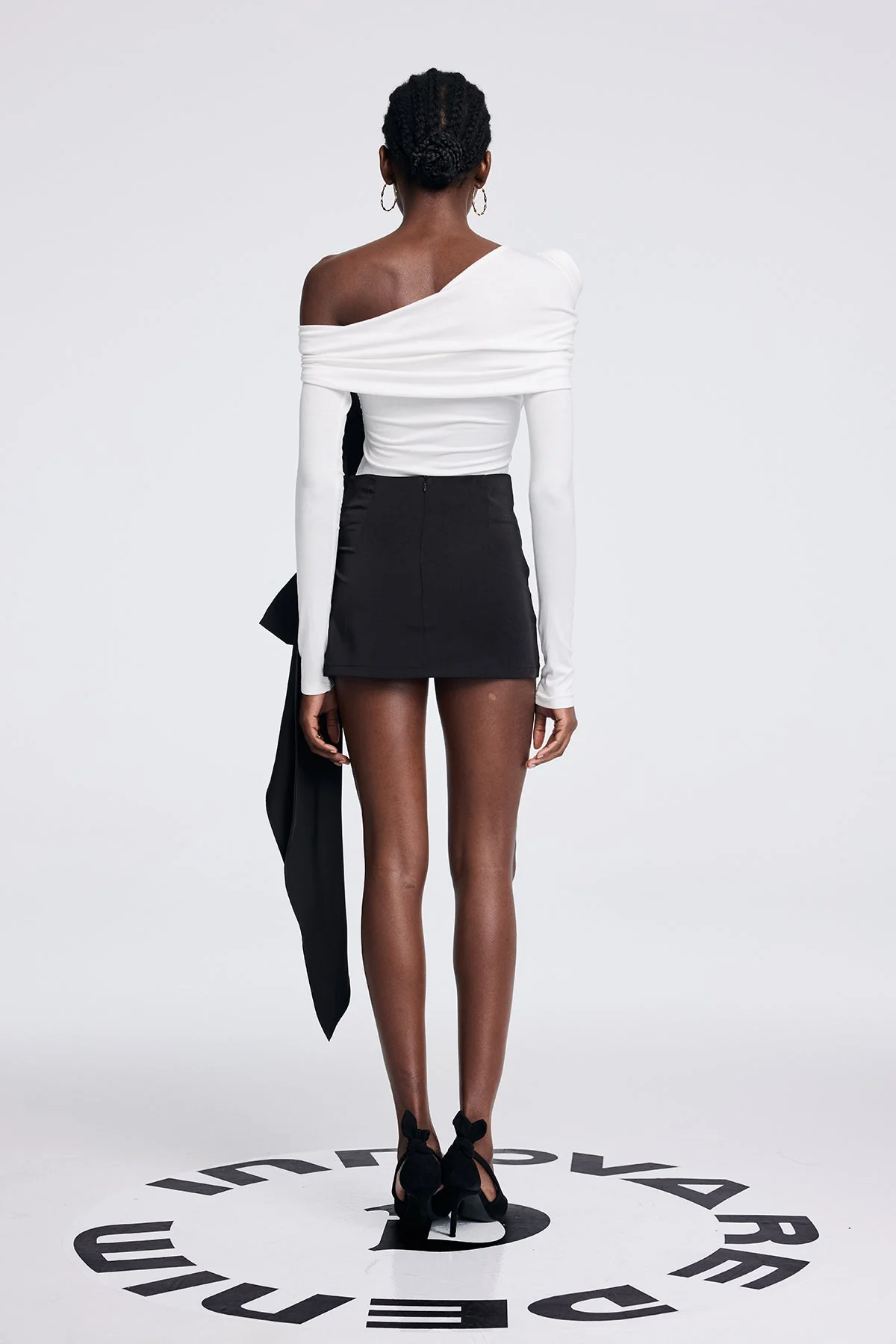 Black Fringe Skirt with Ruching and Bow Detailing