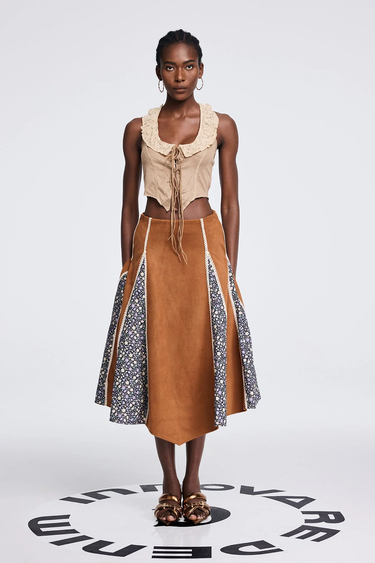 Floral Split Suede Skirt - Elegant Spring Fashion