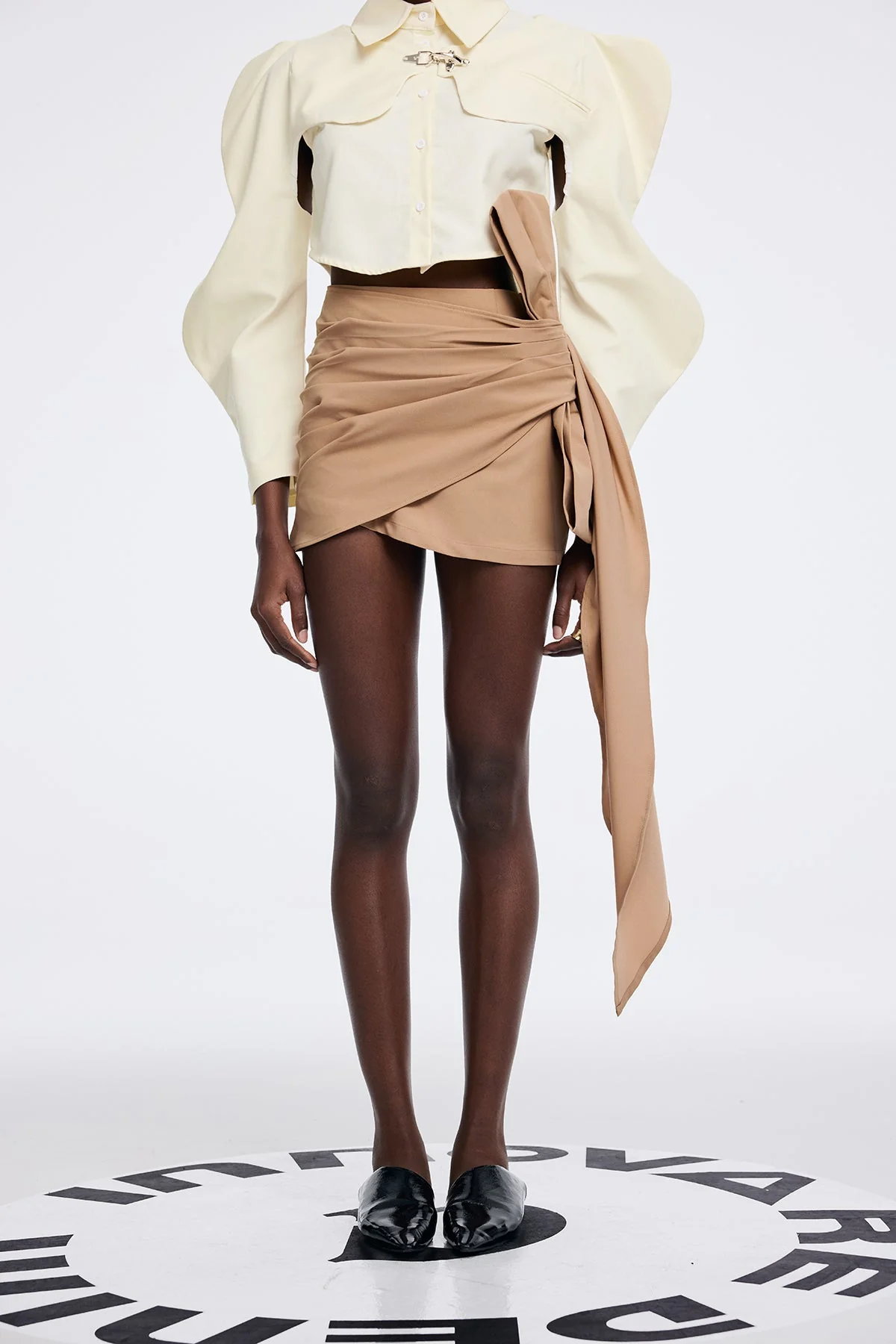 Khaki Fringe Bow Detail Statement Skirt