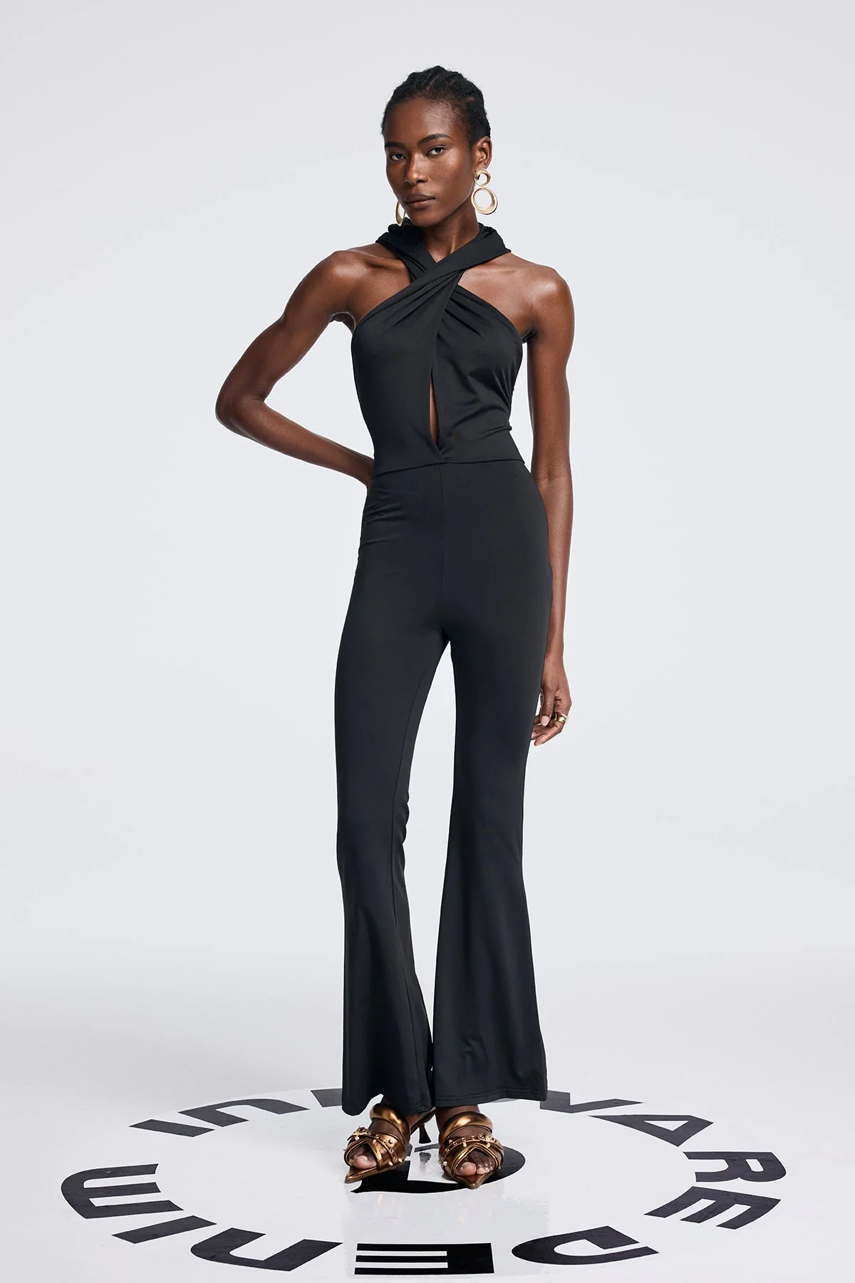 Black Cross Hooded Ruch Jumpsuit - Elegant Style & Comfort