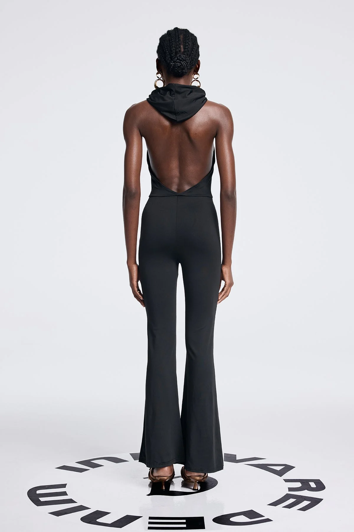 Black Cross Hooded Ruch Jumpsuit - Elegant Style & Comfort