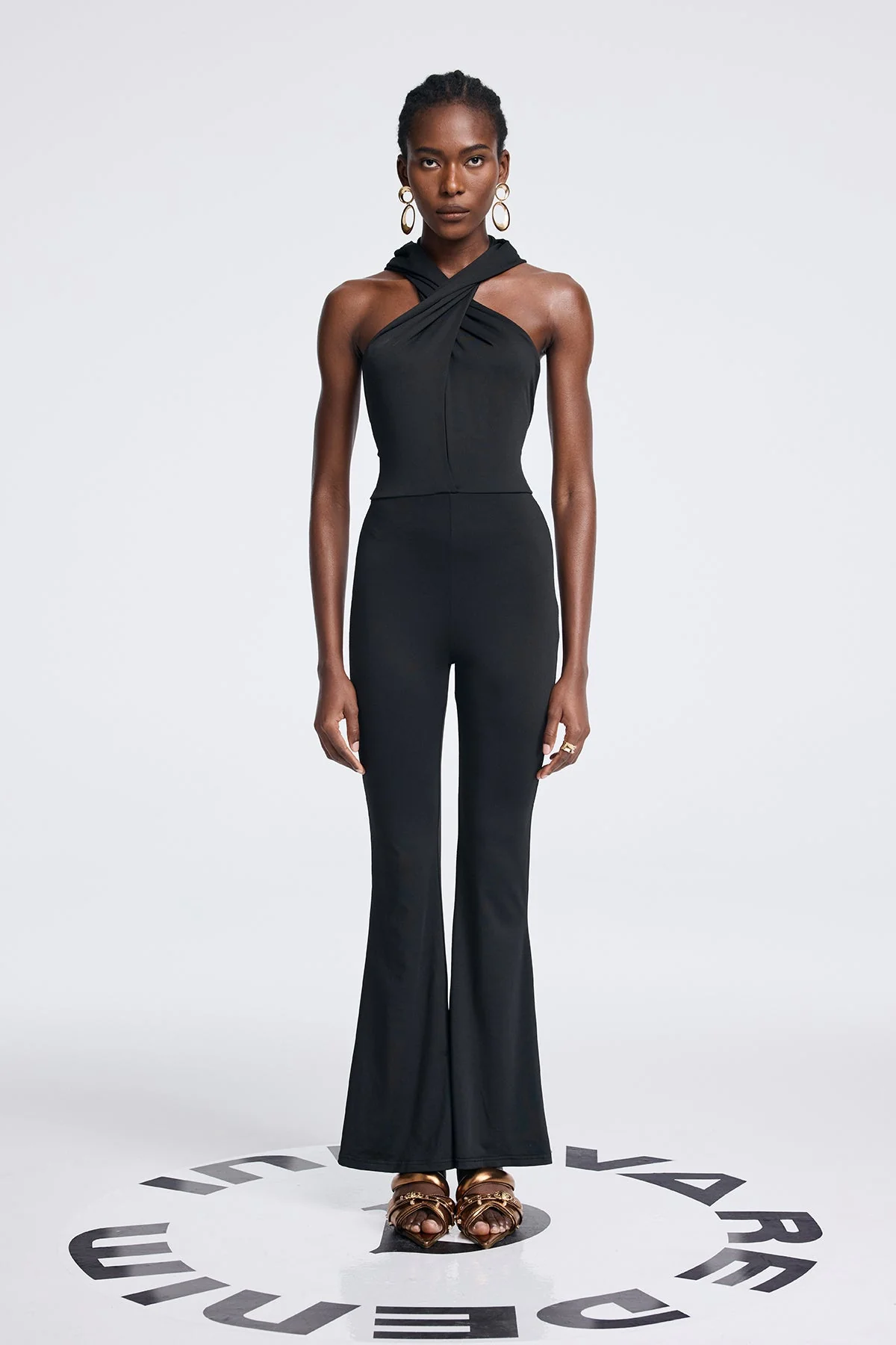 Black Cross Hooded Ruch Jumpsuit - Elegant Style & Comfort