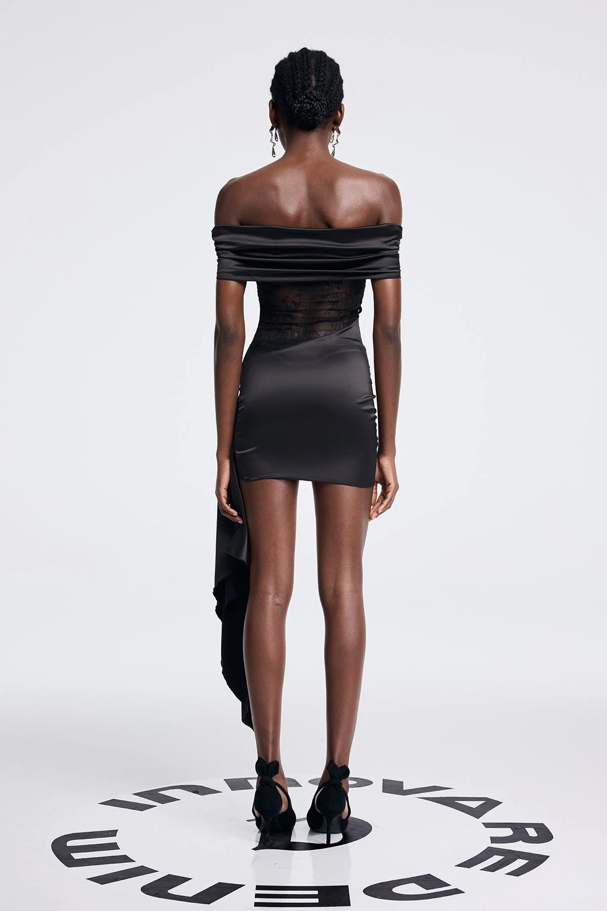 Strapless Lace Fringe Mini Dress in Black