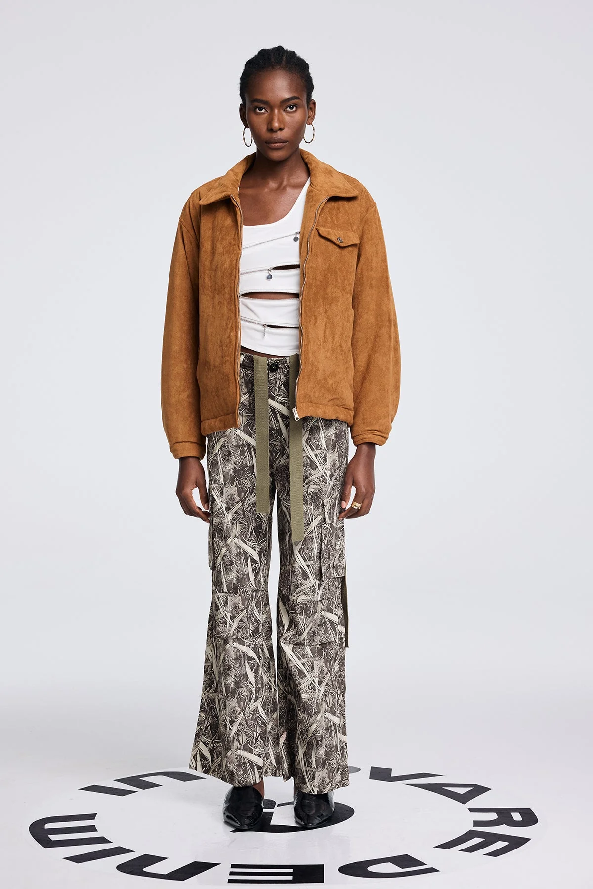 Grey Printed Cargo Pants with Multiple Pockets