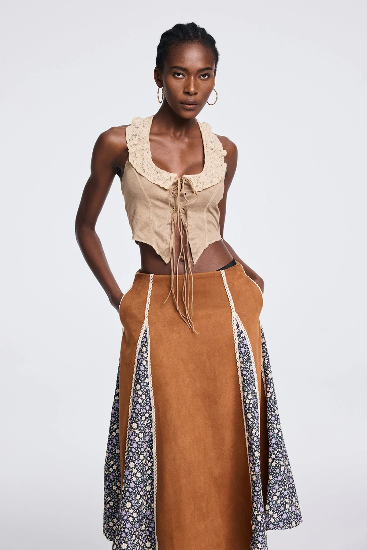 Suede Lace-Up Top in Khaki | Urban Edge Fashion