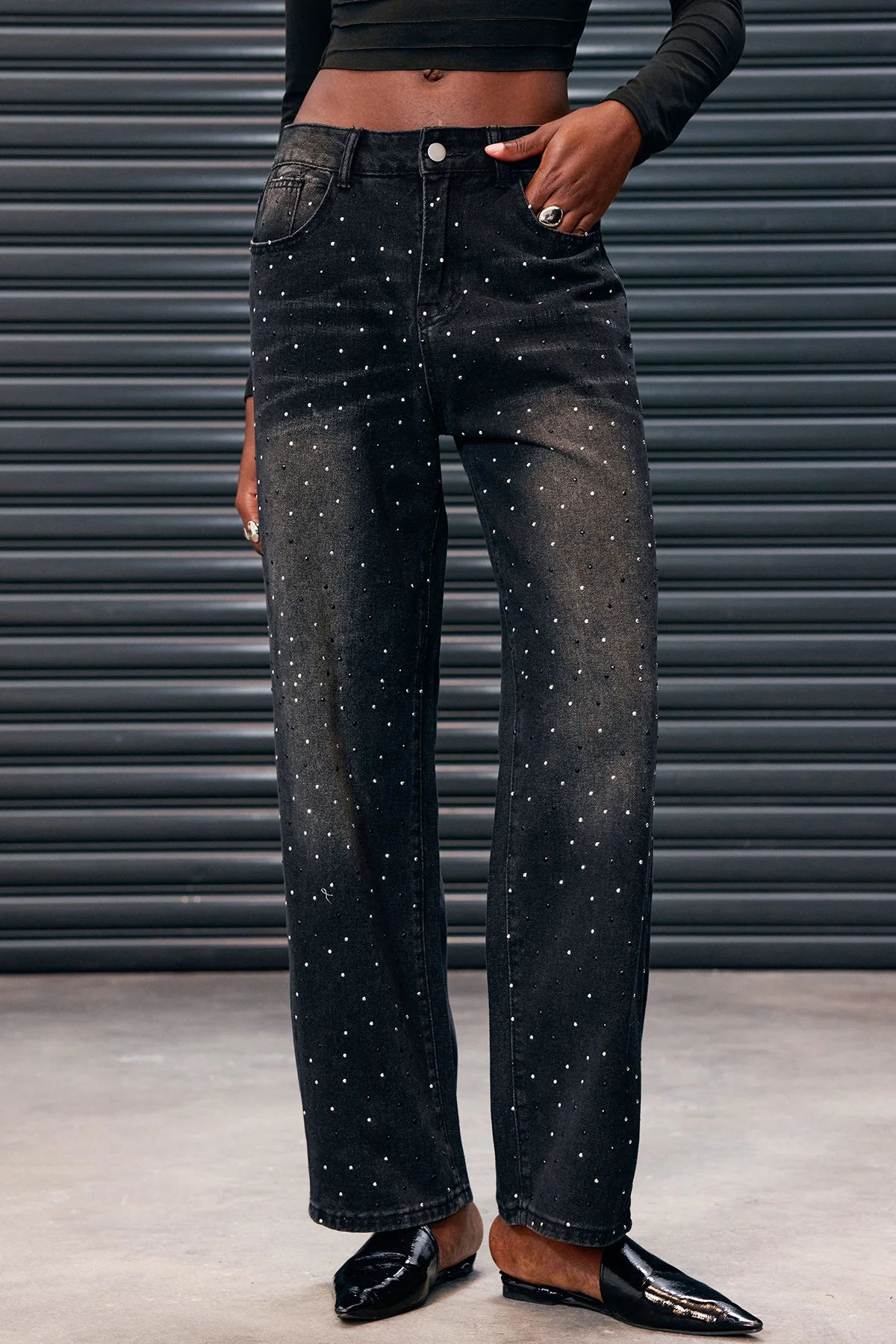 Black Rhinestone Embellished Hayley Denim Jeans