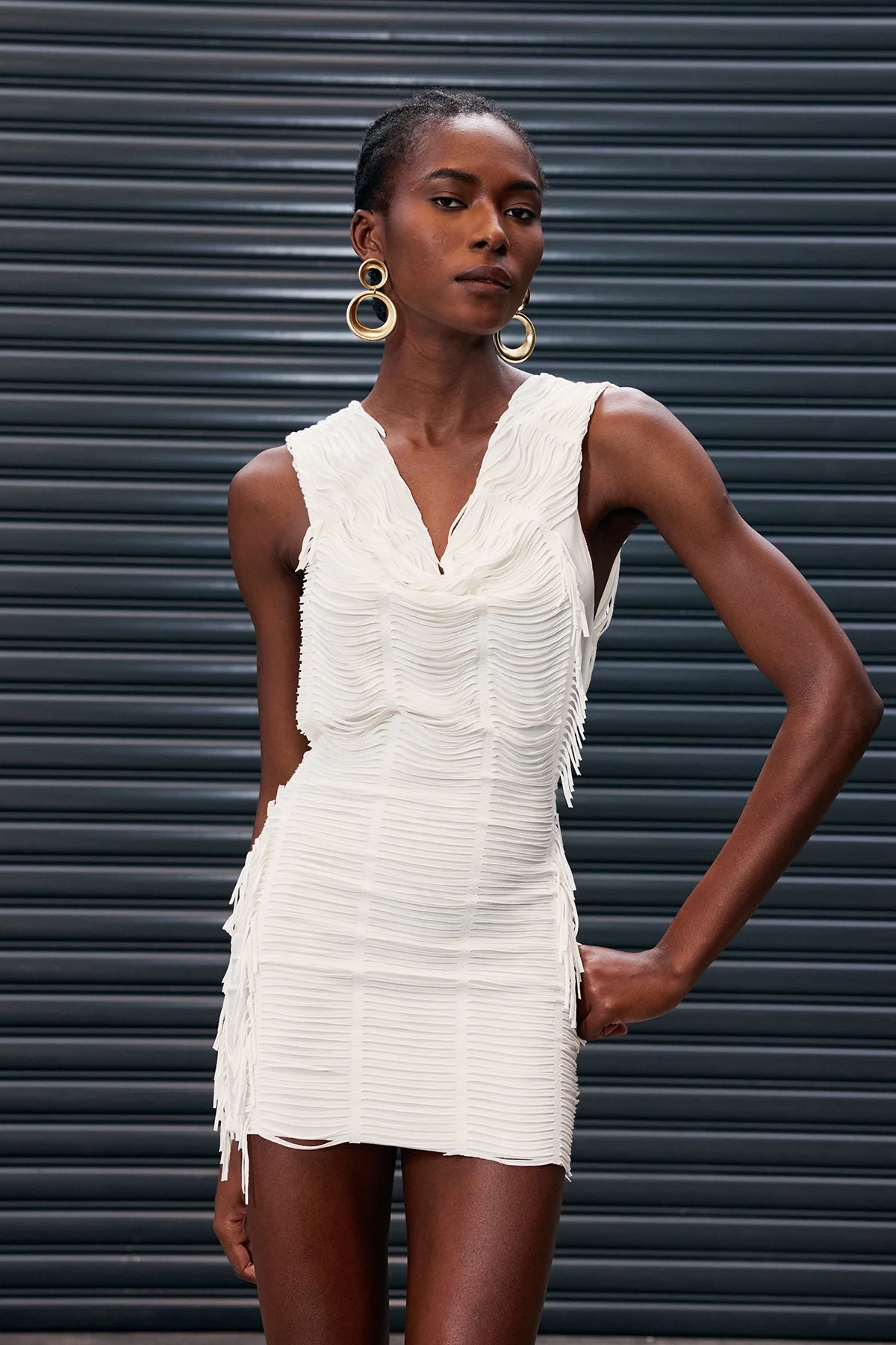 White Fringe Hooded Backless Mini Dress