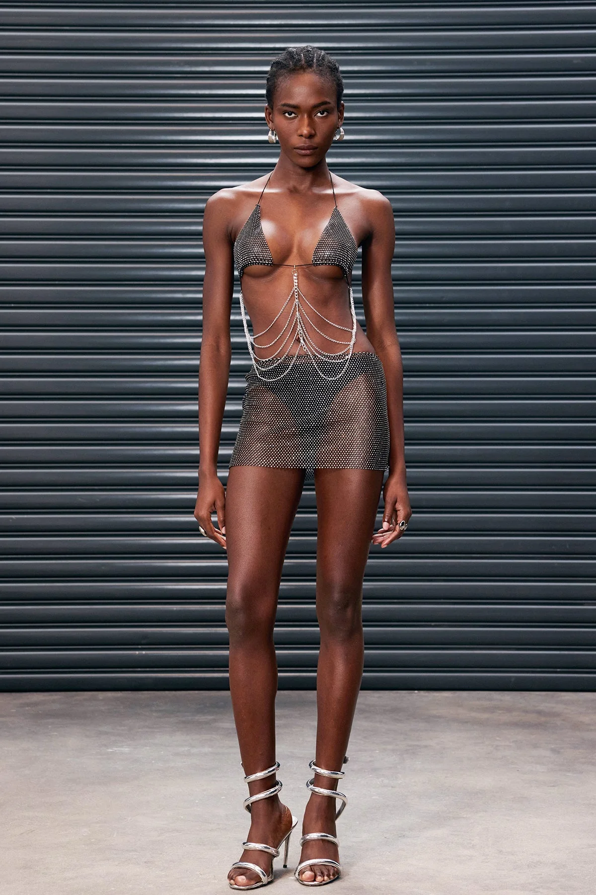 Black Rhinestone Chain Cutout Mini Dress