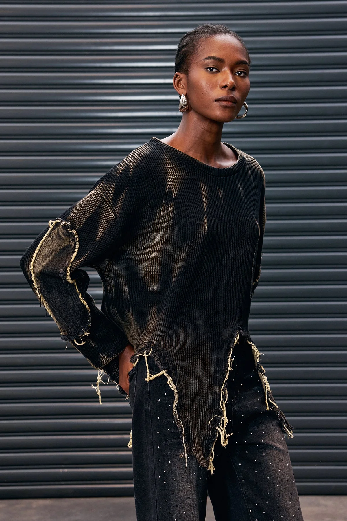 Asymmetric Fringe Knit Top | Trendy Tie Dye Design