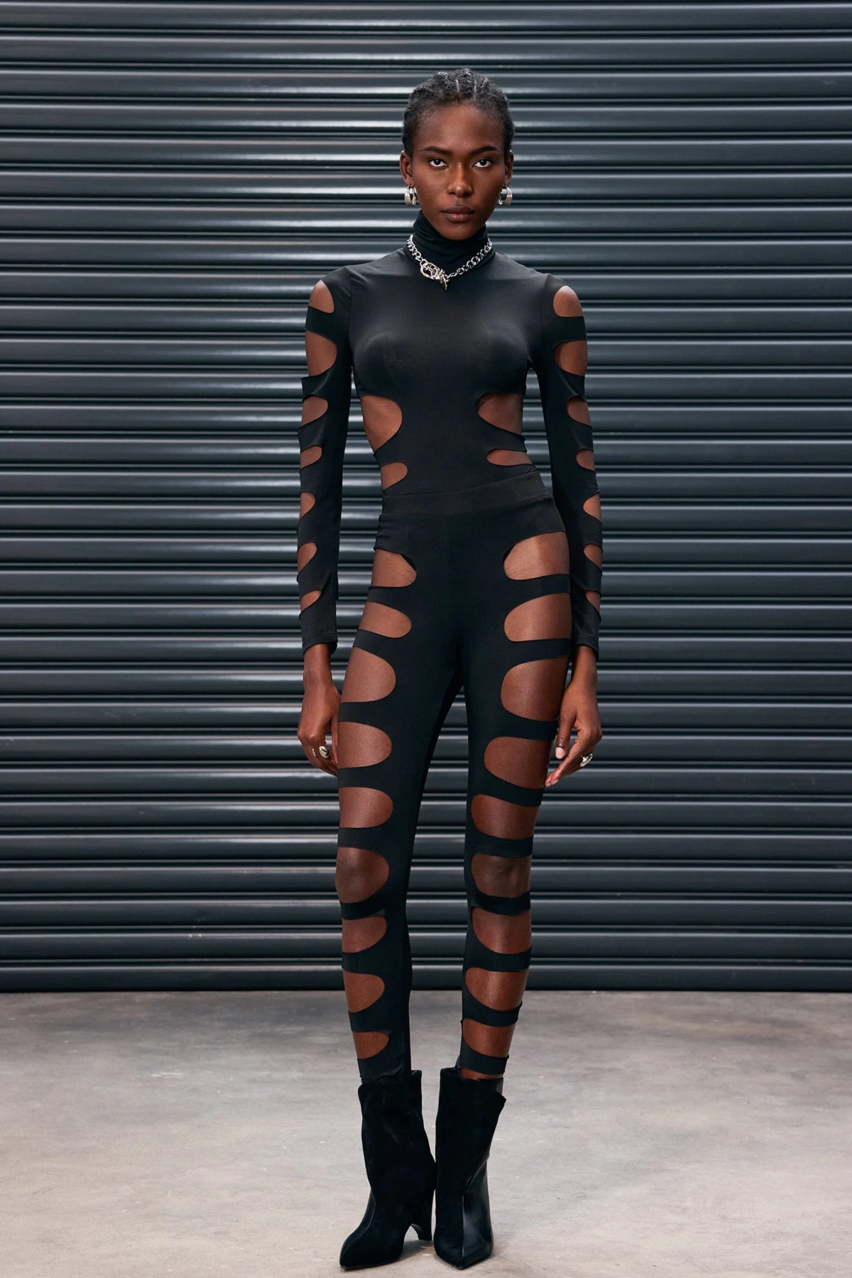 Black Cutout Asymmetric Pants Set