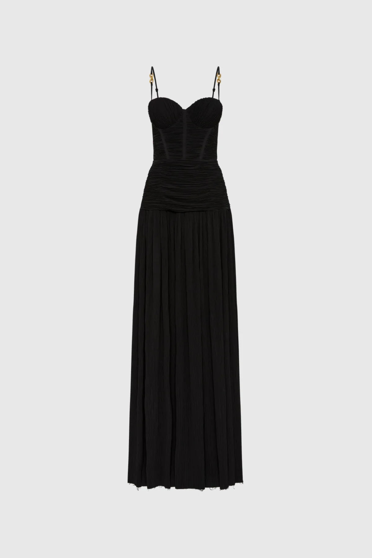Black Ruched Split Spaghetti Maxi Dress - Elegant & Versatile