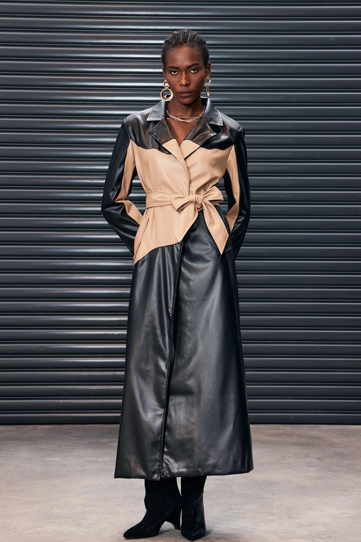 Lace-Up Leather Coat in Multi-Color Style