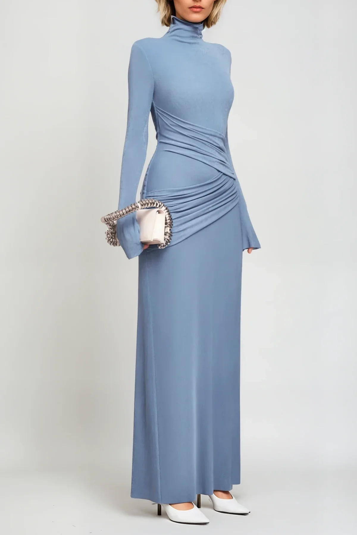Blue Ruch Bodycon Long Sleeve Maxi Dress