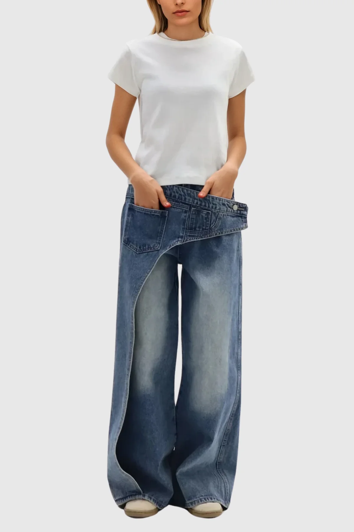 Asymmetric Blue Denim Jeans | Urban Edge Style