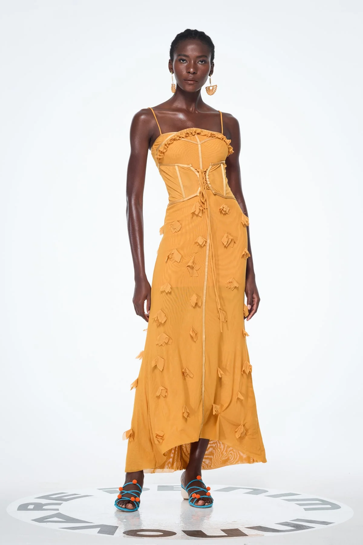 Floral Spaghetti Strap Lace-Up Maxi Dress