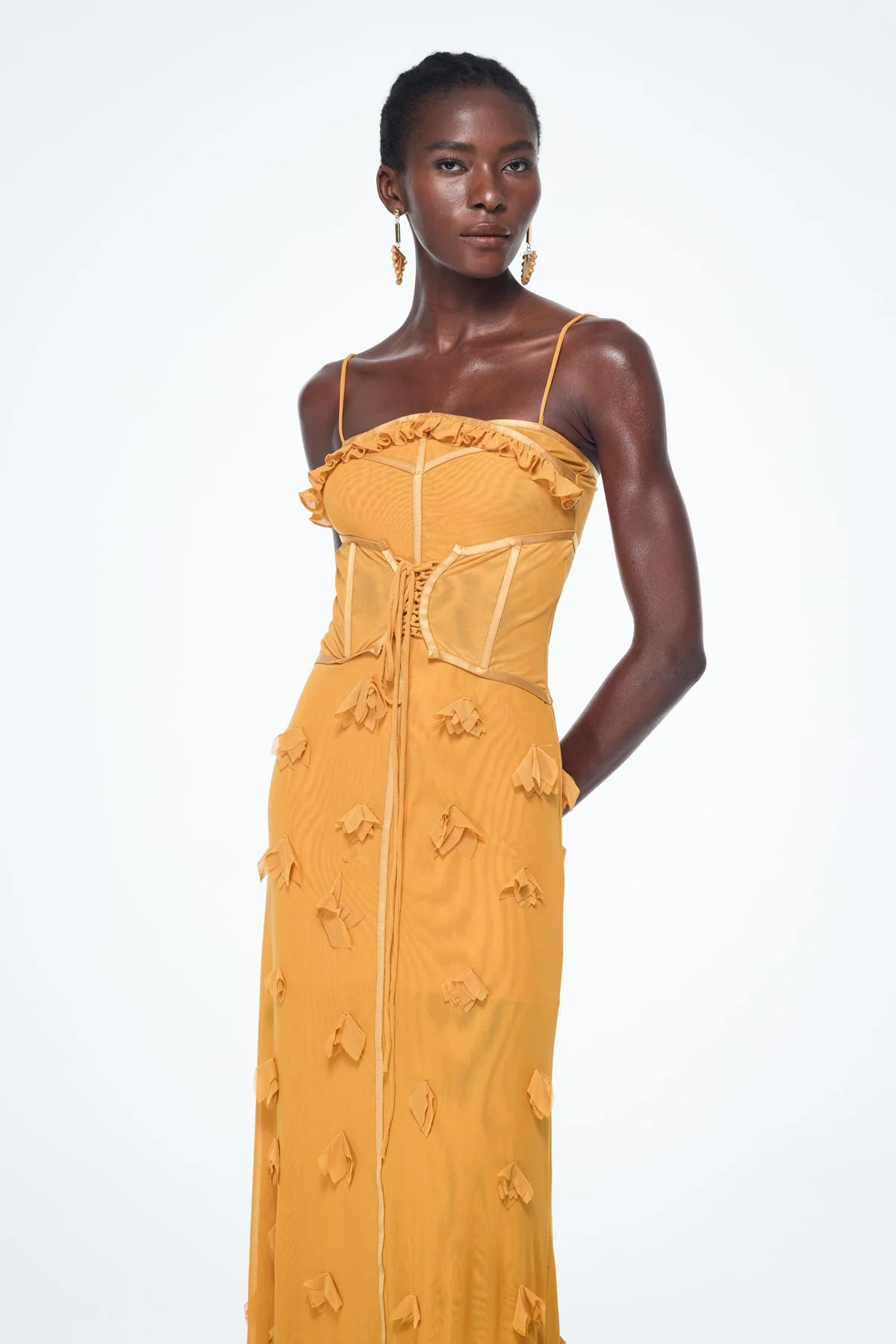 Floral Spaghetti Strap Lace-Up Maxi Dress