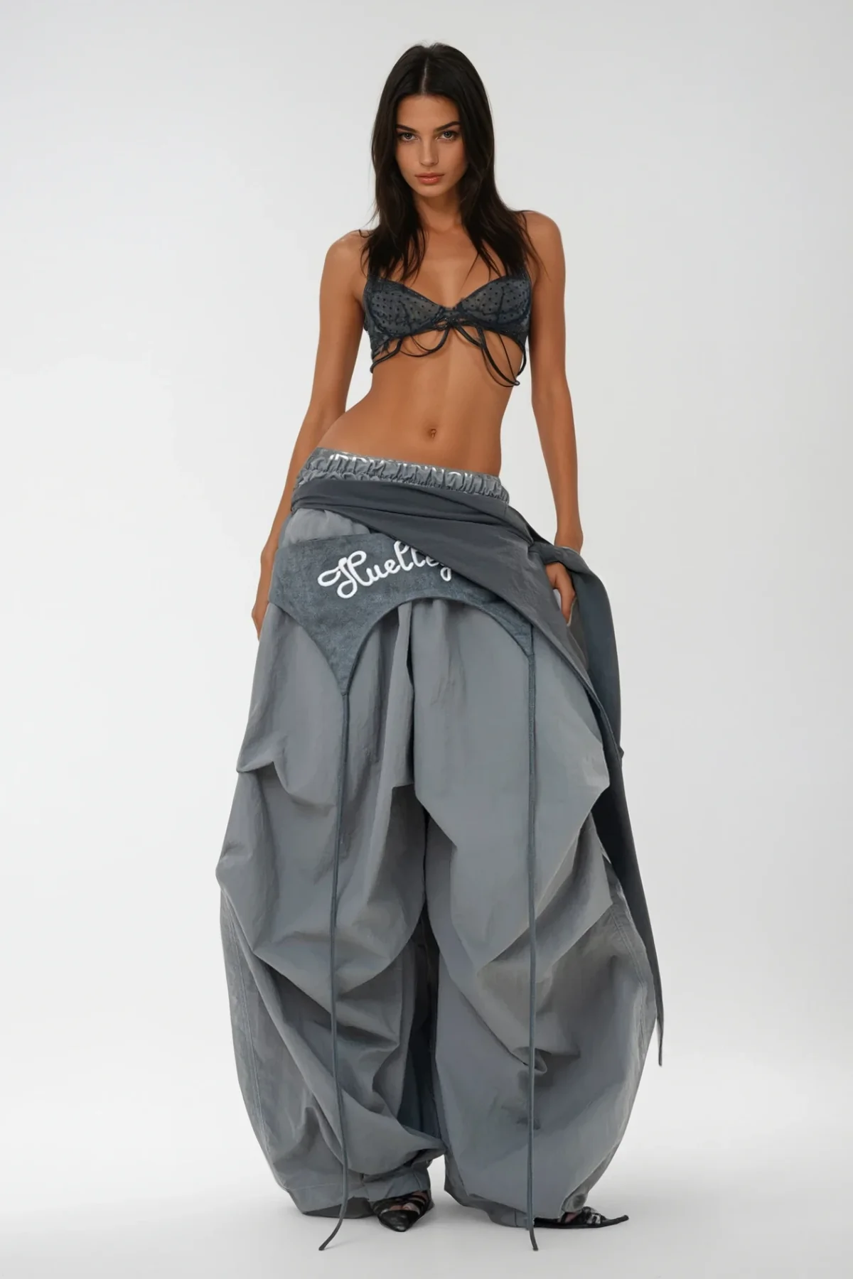 Modern Grey Asymmetric Wide Pants Women