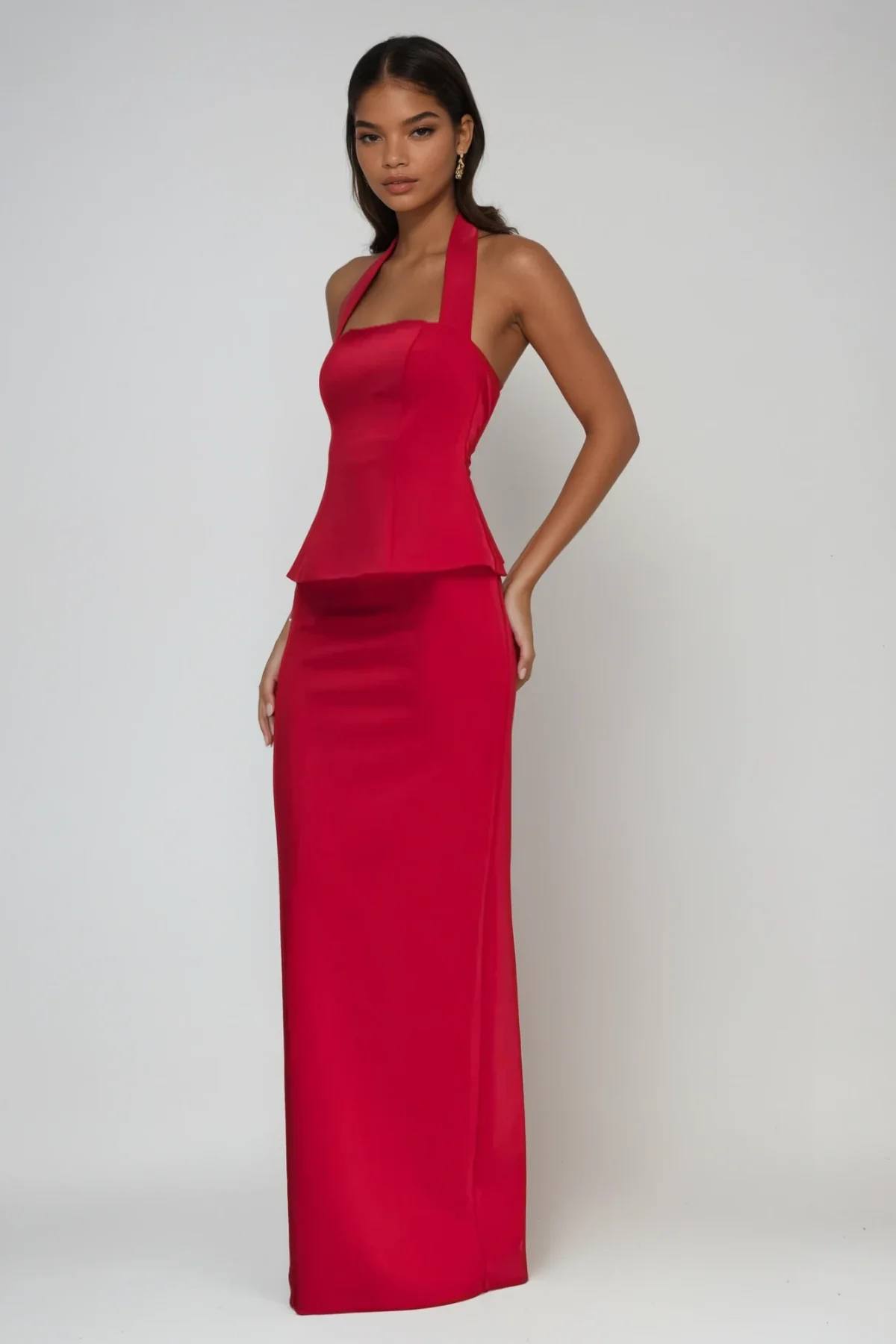 Red Halter Neck Bodycon Skirt Set