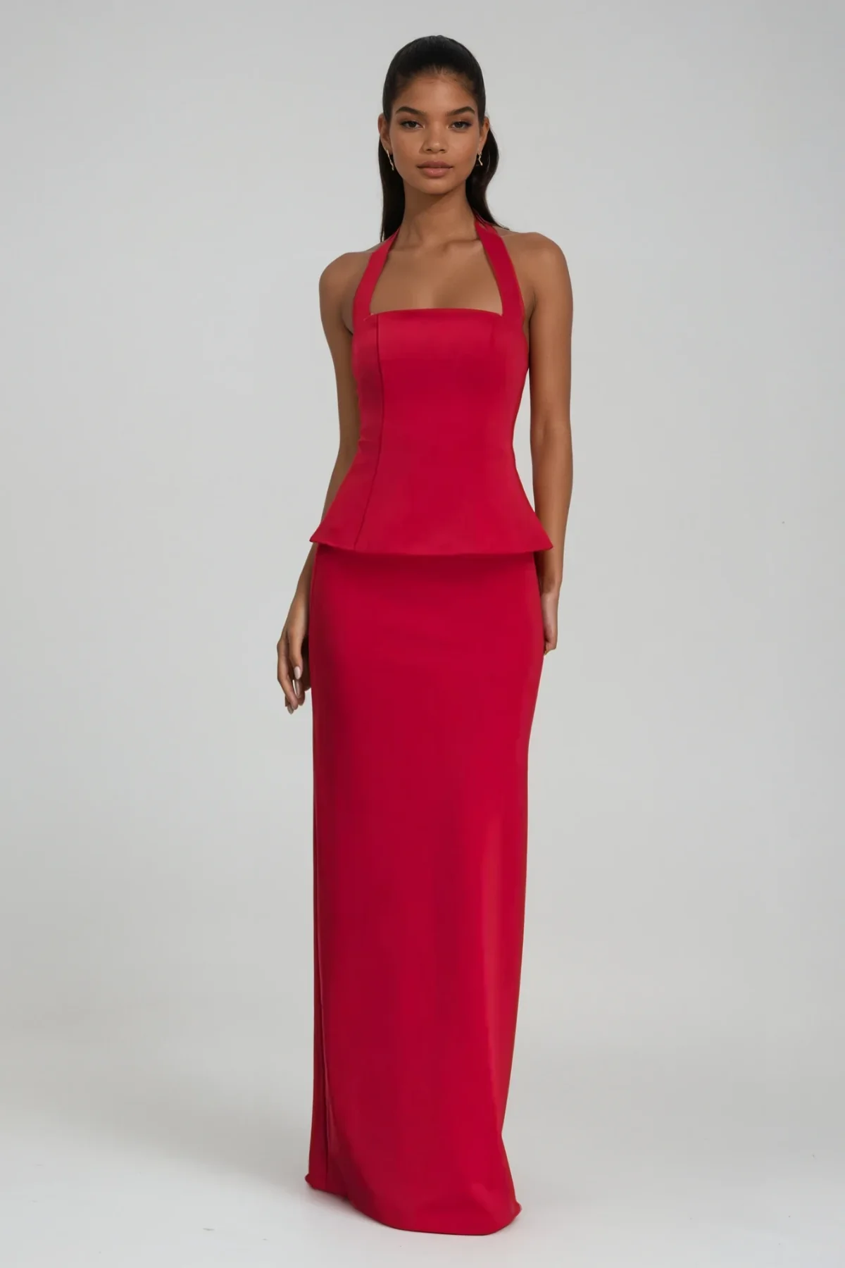 Red Halter Neck Bodycon Skirt Set