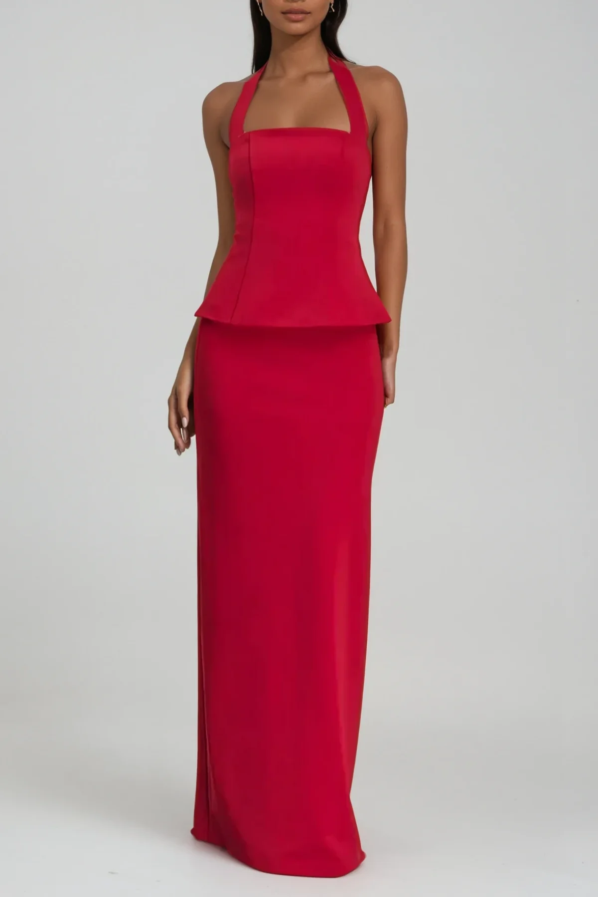 Red Halter Neck Bodycon Skirt Set