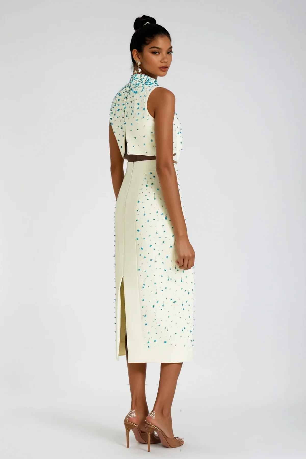 Sleeveless Rhinestone Skirt Set for Women - Elegant Formal Wear