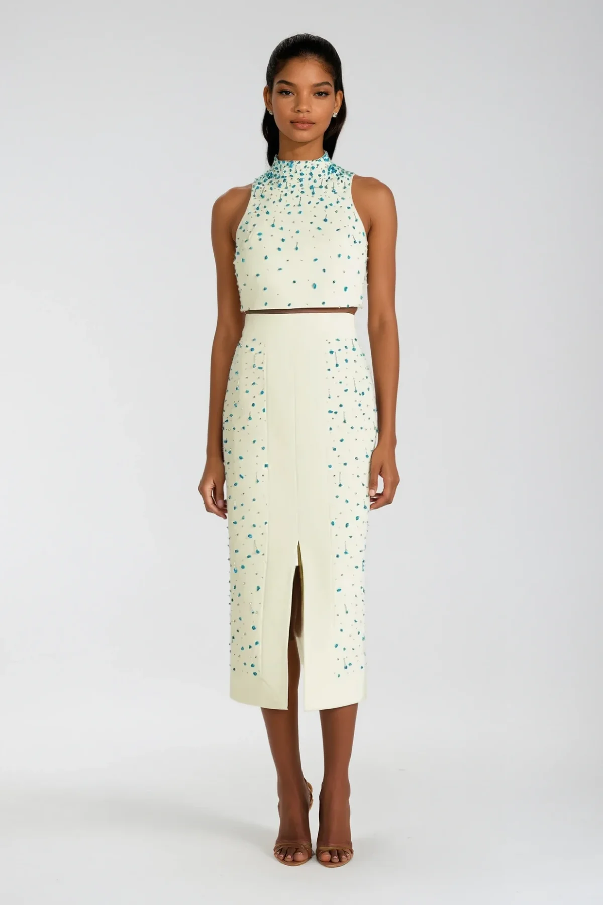 Sleeveless Rhinestone Skirt Set for Women - Elegant Formal Wear