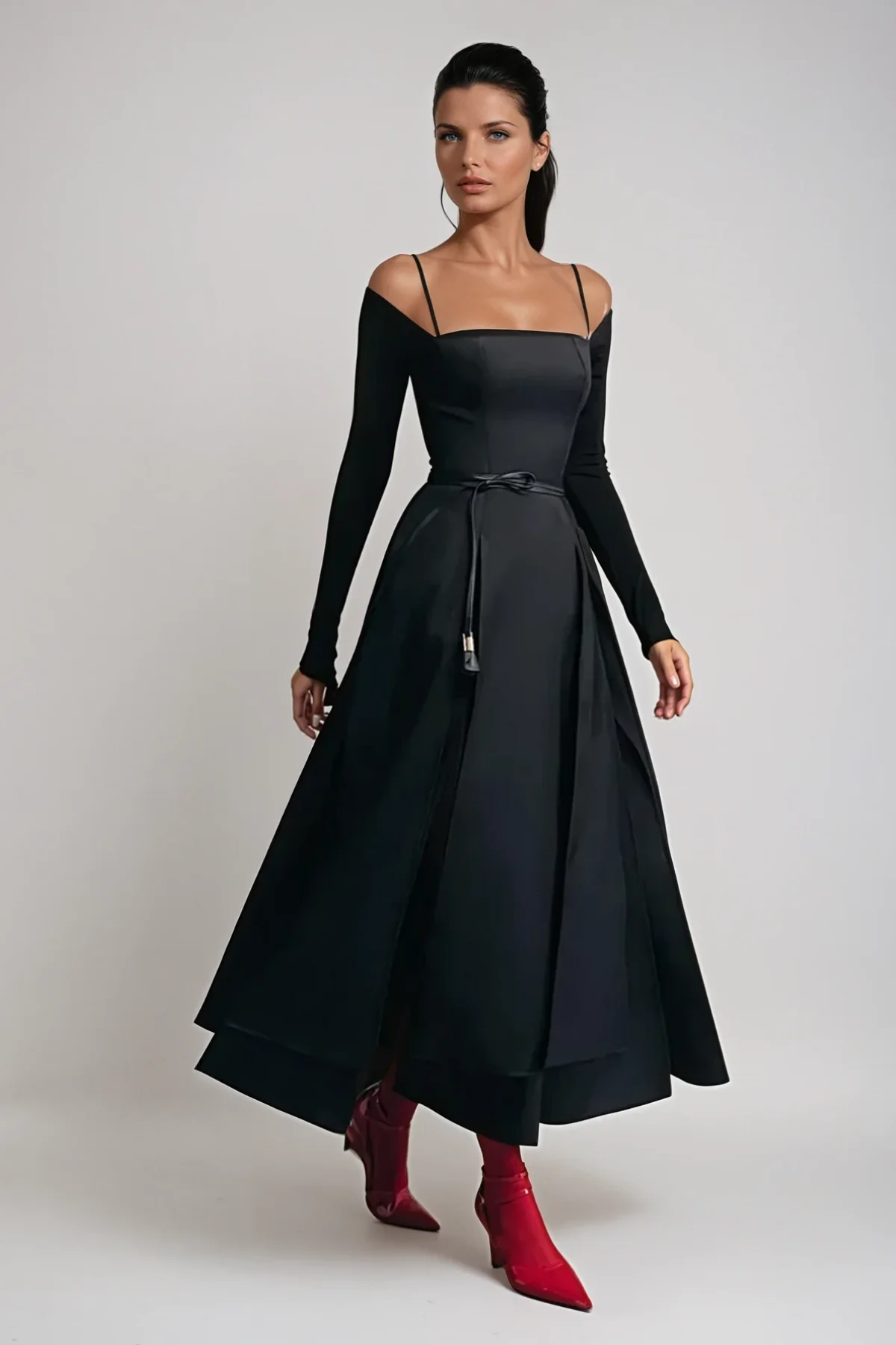 Black Lace-Up Split Maxi Dress - Elegant & Versatile