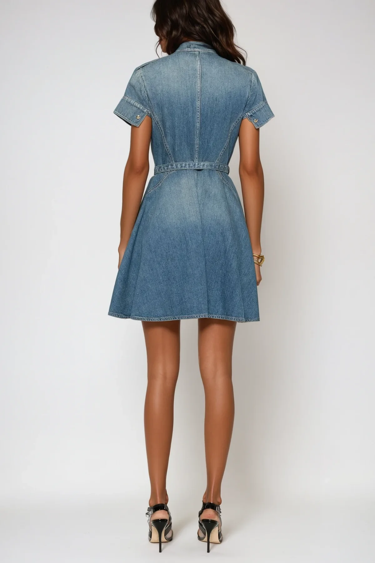 Stylish Denim Mini Dress with Ruffle Sleeves