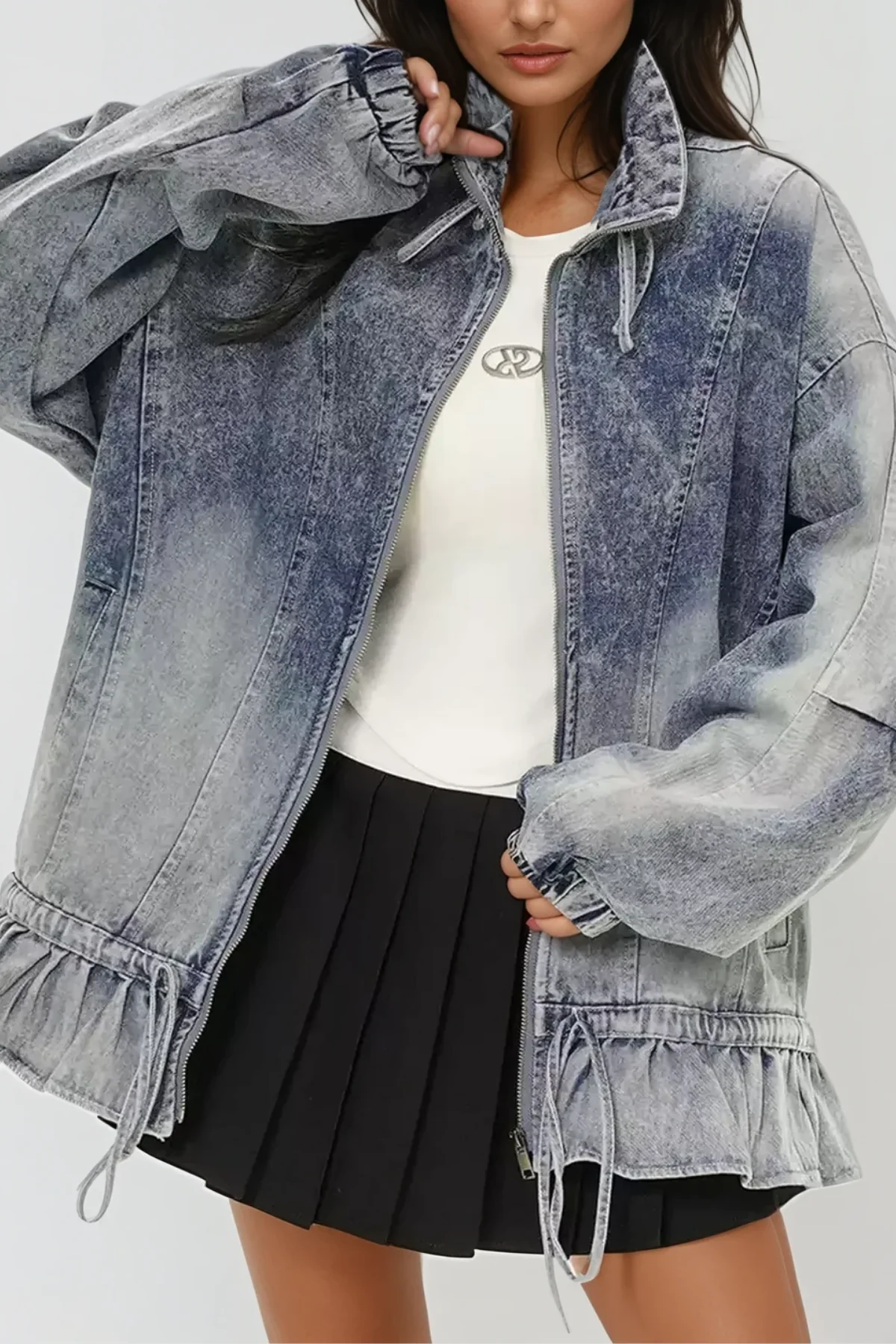 Denim Ruffle Style Jacket - Unique Deconstructed Design