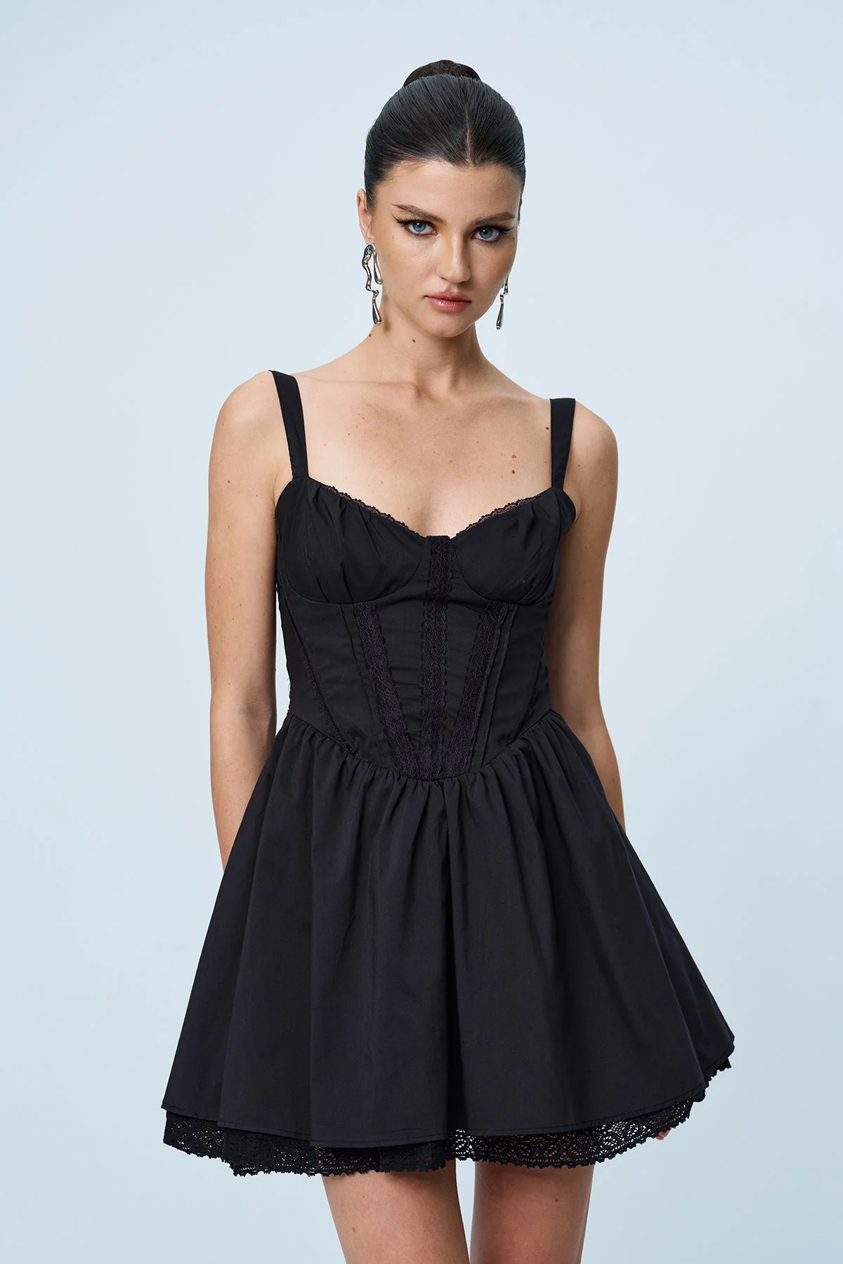 Black Bow Ruch Ruffle Mini Dress - Elegant & Versatile