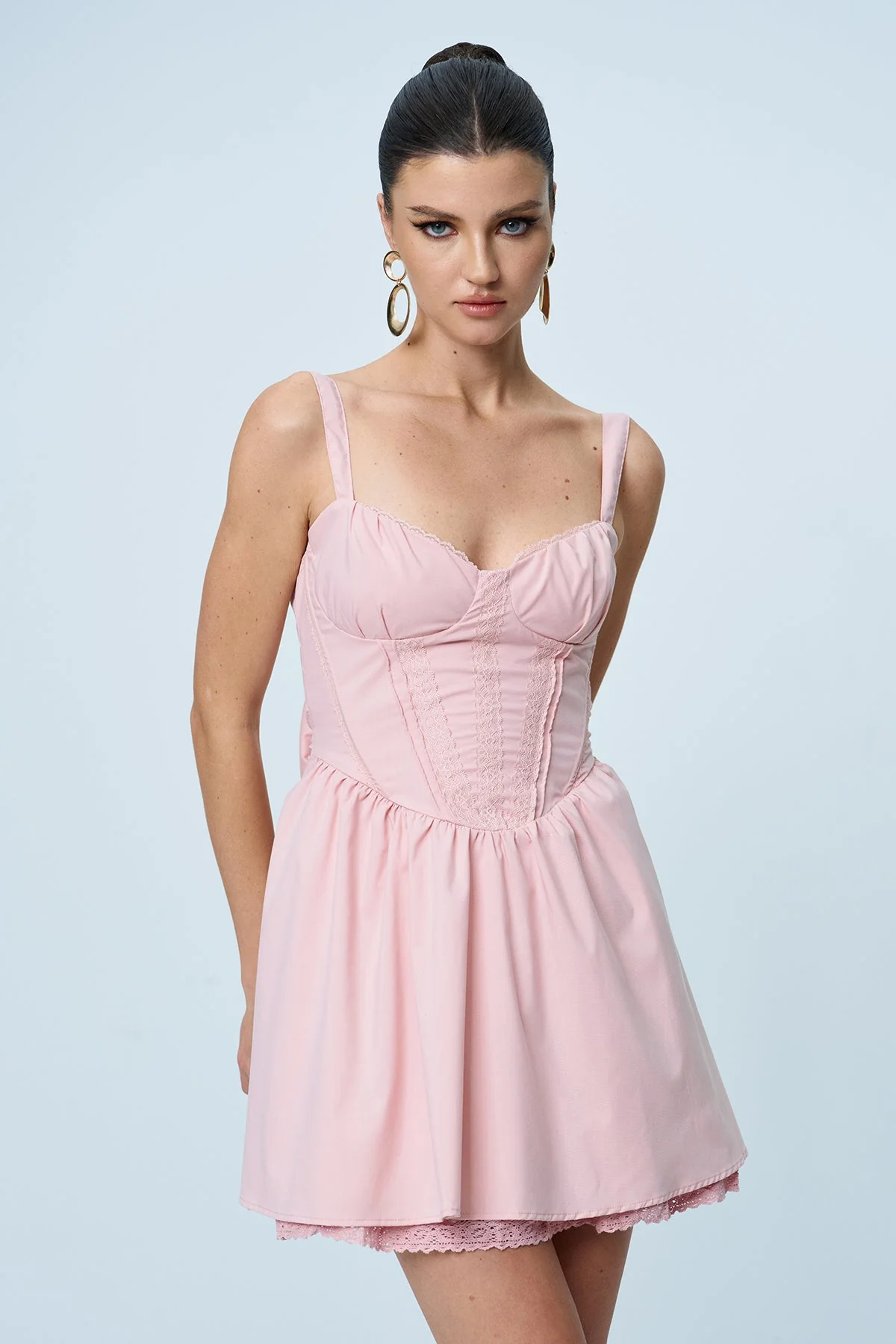 Pink Ruffle Mini Dress with Bow Detail