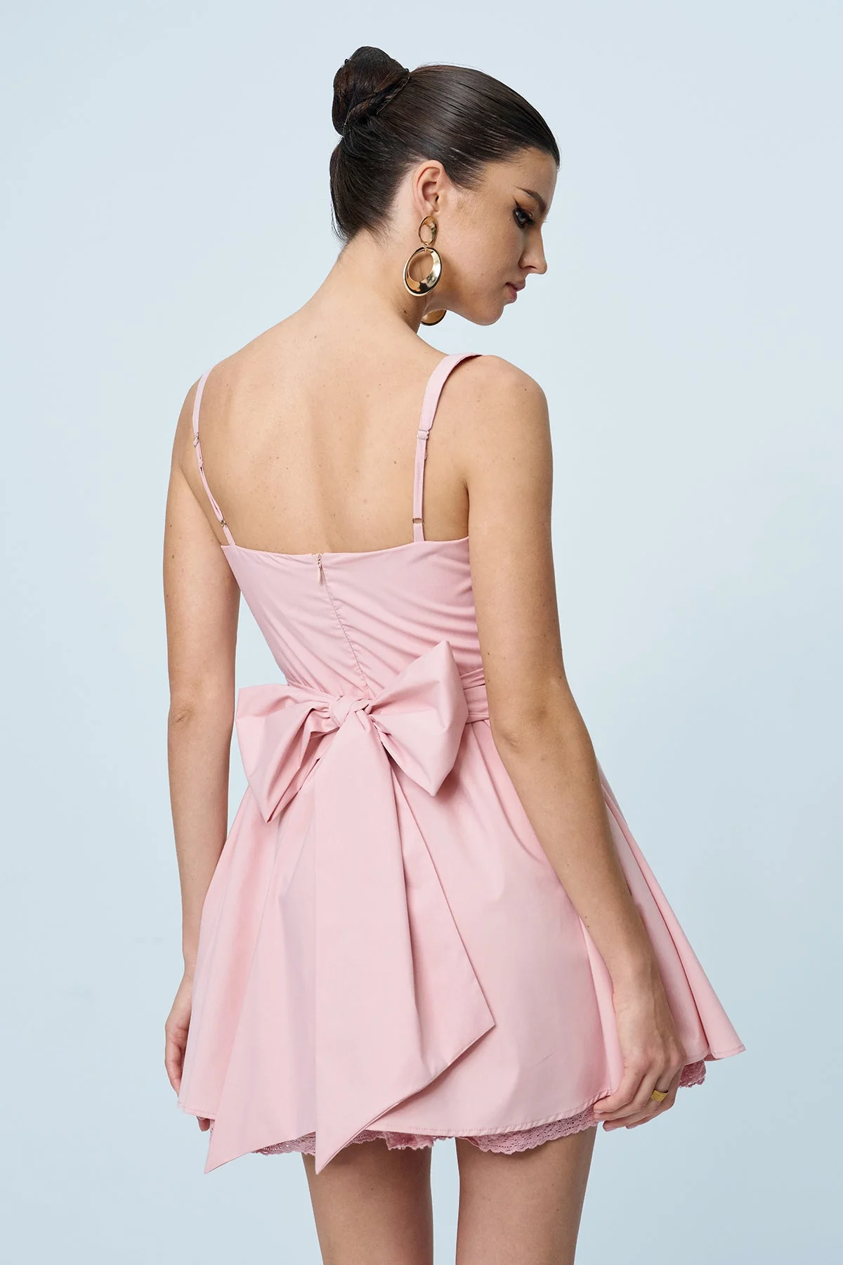 Pink Ruffle Mini Dress with Bow Detail