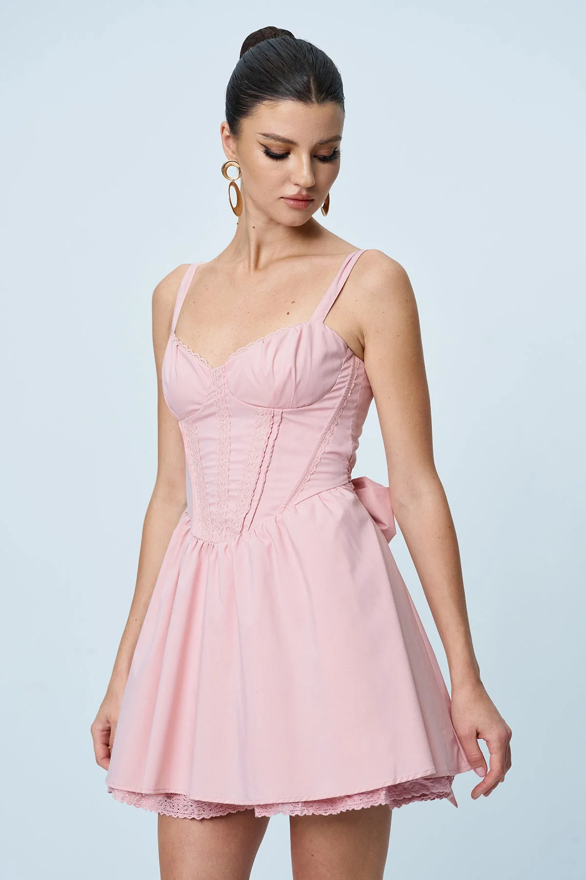 Pink Ruffle Mini Dress with Bow Detail