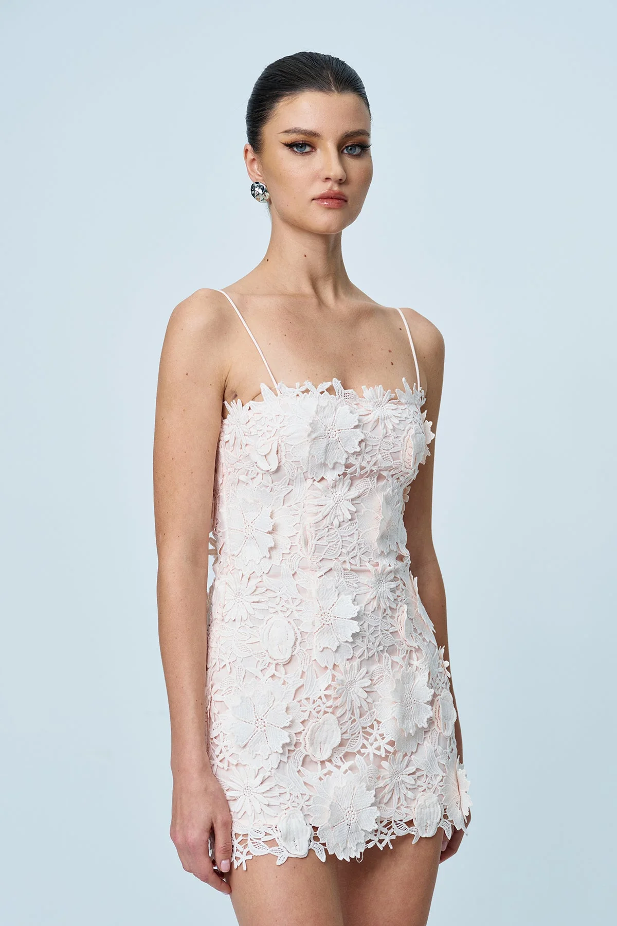 White Floral Spaghetti Strap Mini Dress