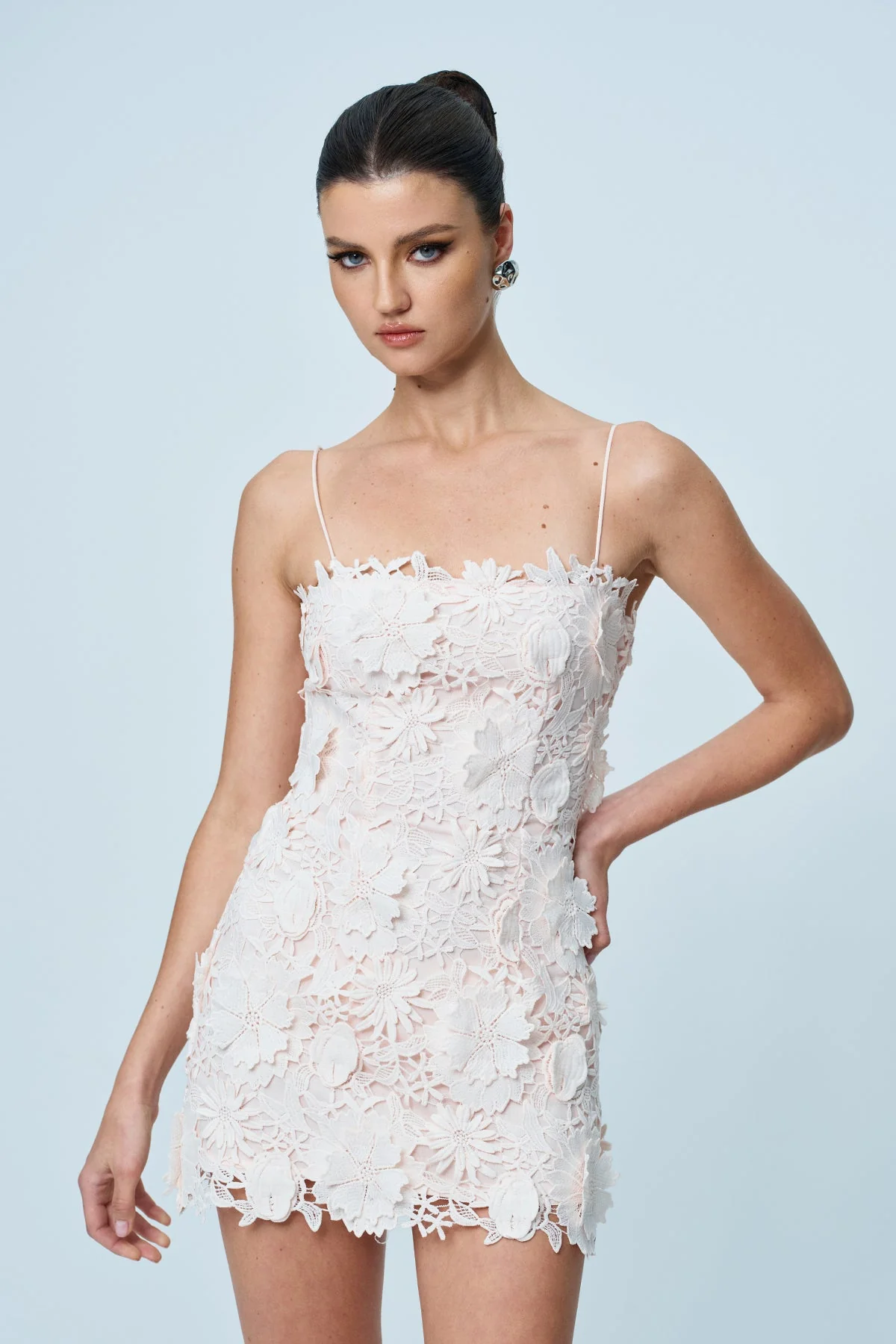 White Floral Spaghetti Strap Mini Dress