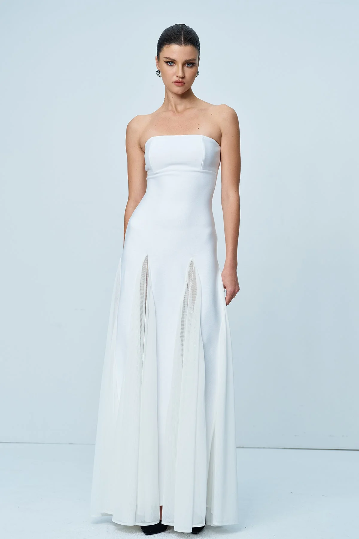 White Strapless Deconstructed Maxi Dress