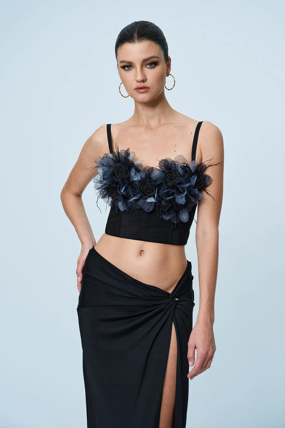 Floral Corset Spaghetti Top in Black | Elegant Must-Have Piece