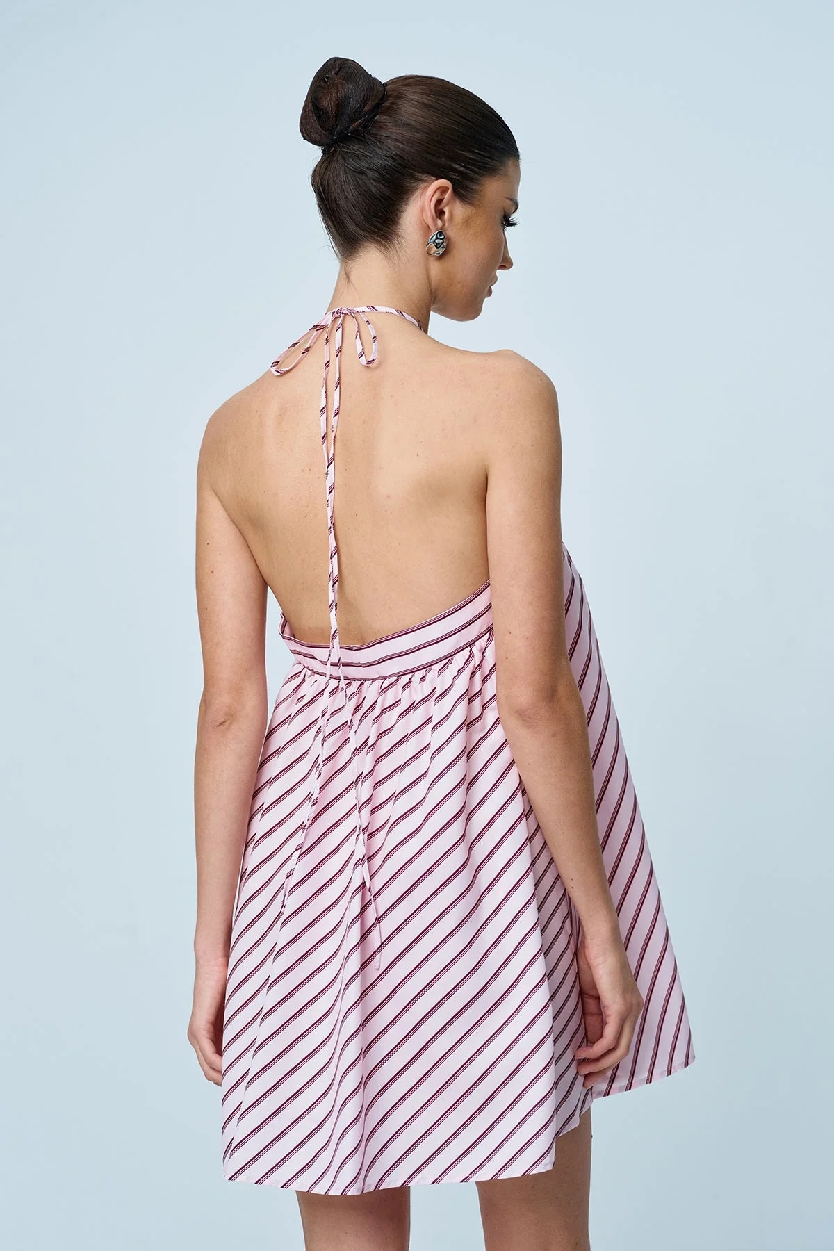 Pink Stripe Halter Neck Mini Dress
