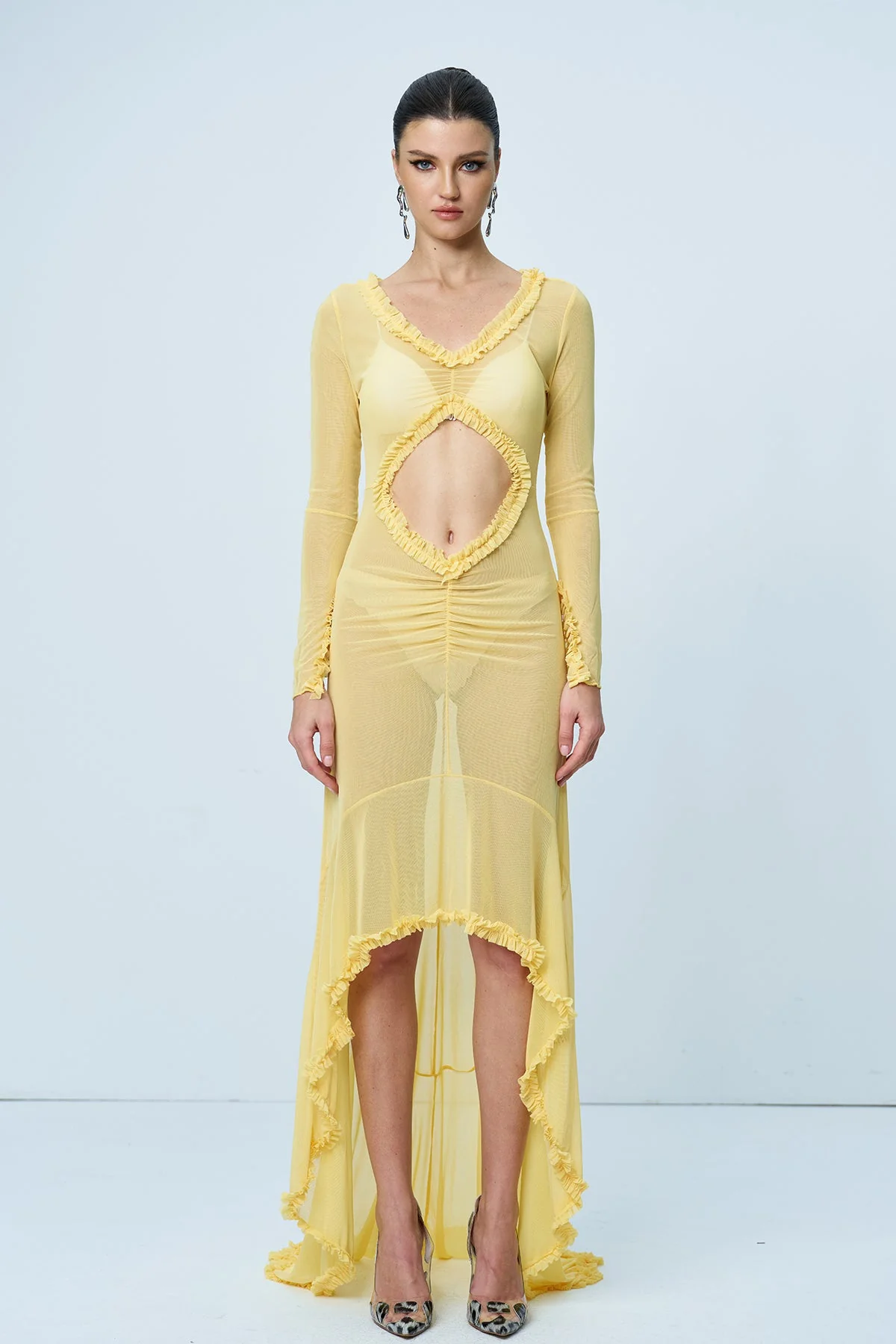 Yellow Off Shoulder Mesh Maxi Dress - Stylish & Elegant
