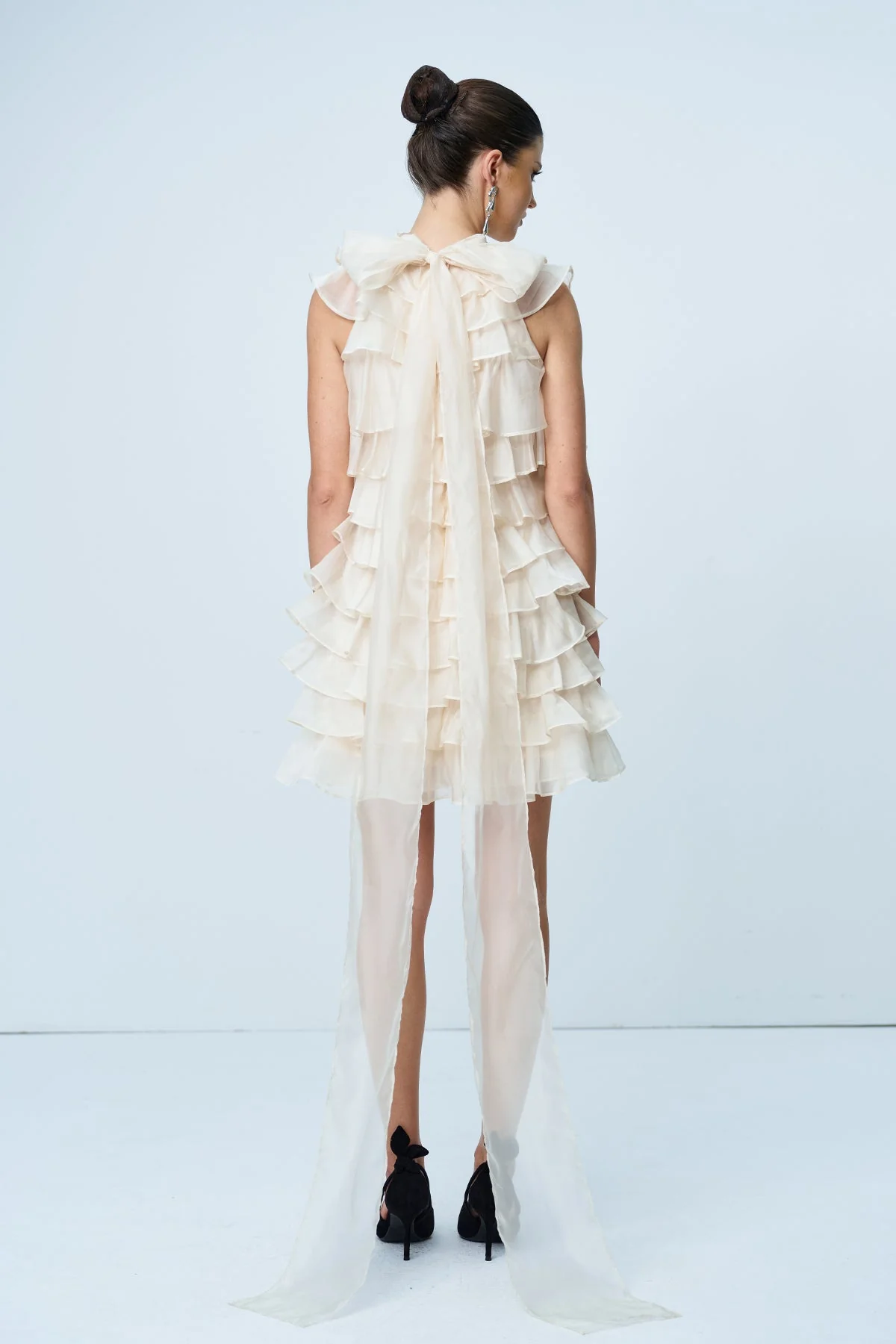 Apricot Ruffle Sleeveless Mini Dress with Ruch Detailing