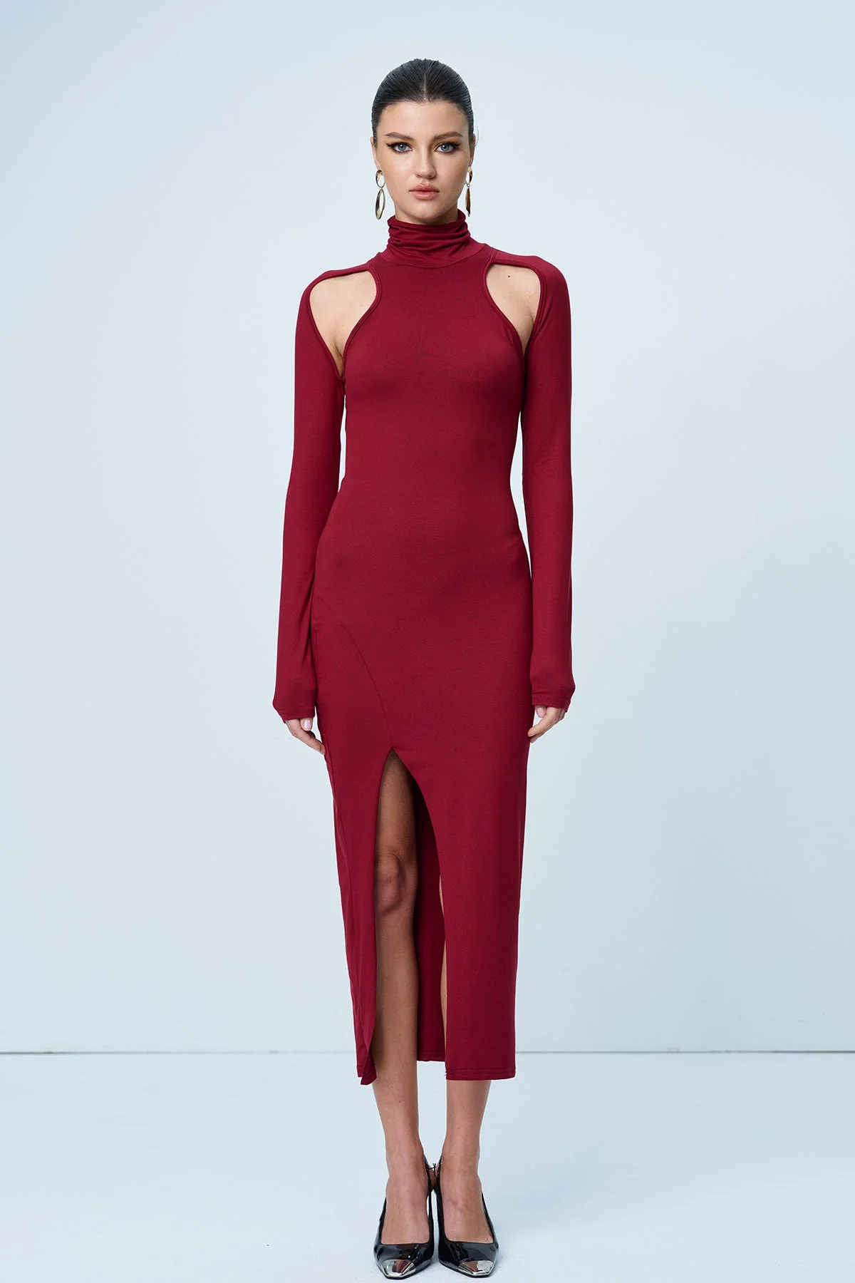 Red Bodycon Maxi Dress with Cutout Detail