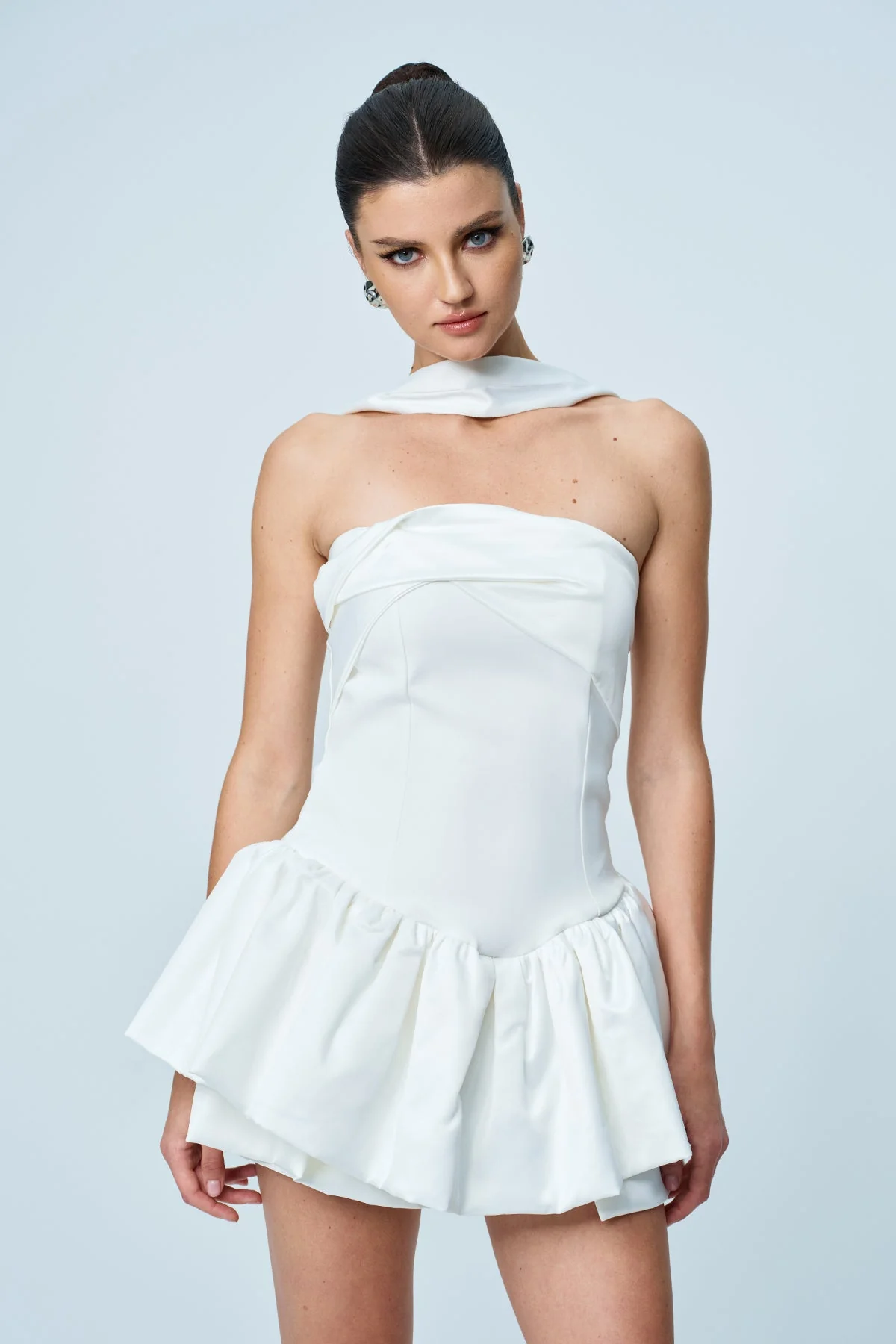 Elegant White Ruffle Mini Dress for Women