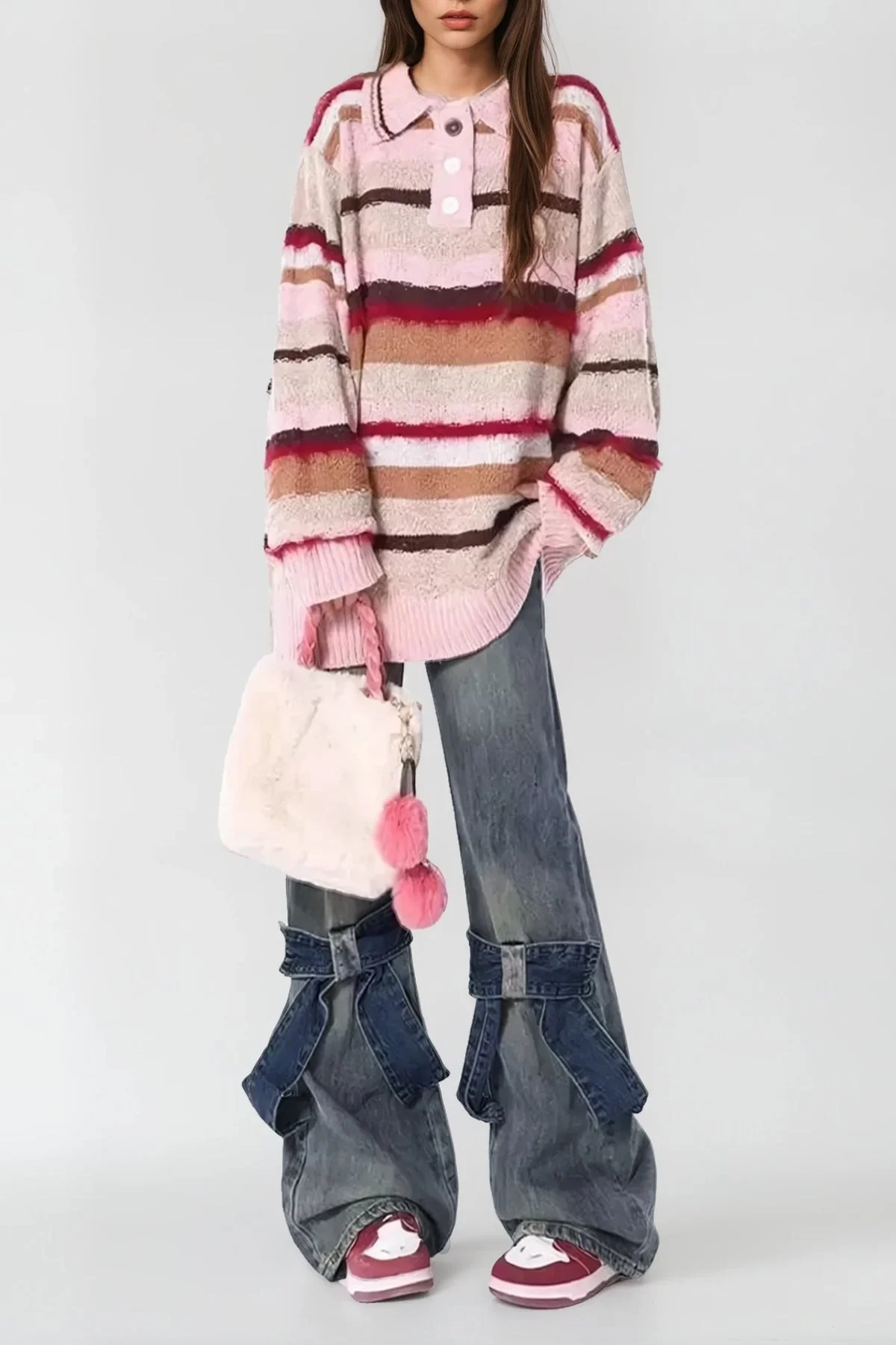 Feminine Bow Detail Wide Leg Jeans - High-Quality Denim