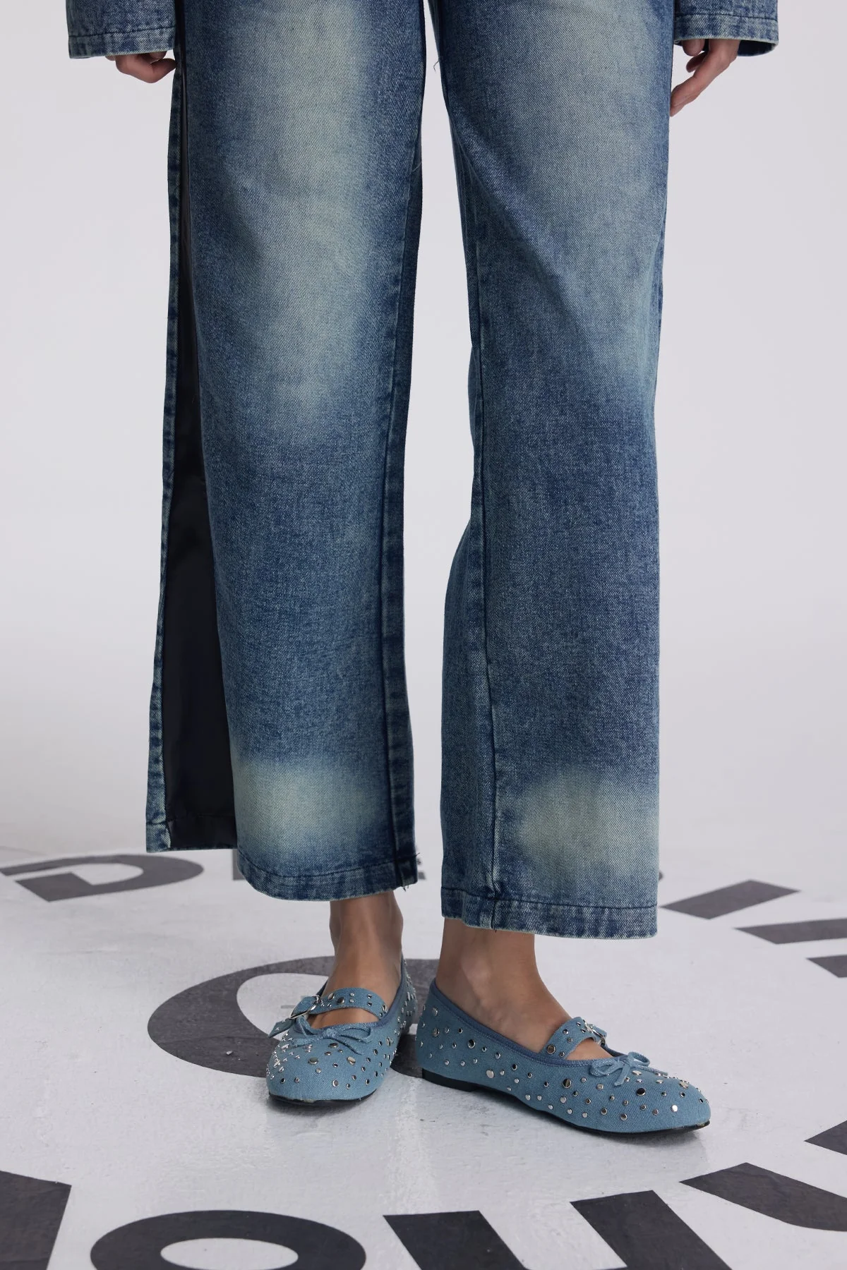 Studded Bow Denim Flats - Stylish & Comfortable Shoes