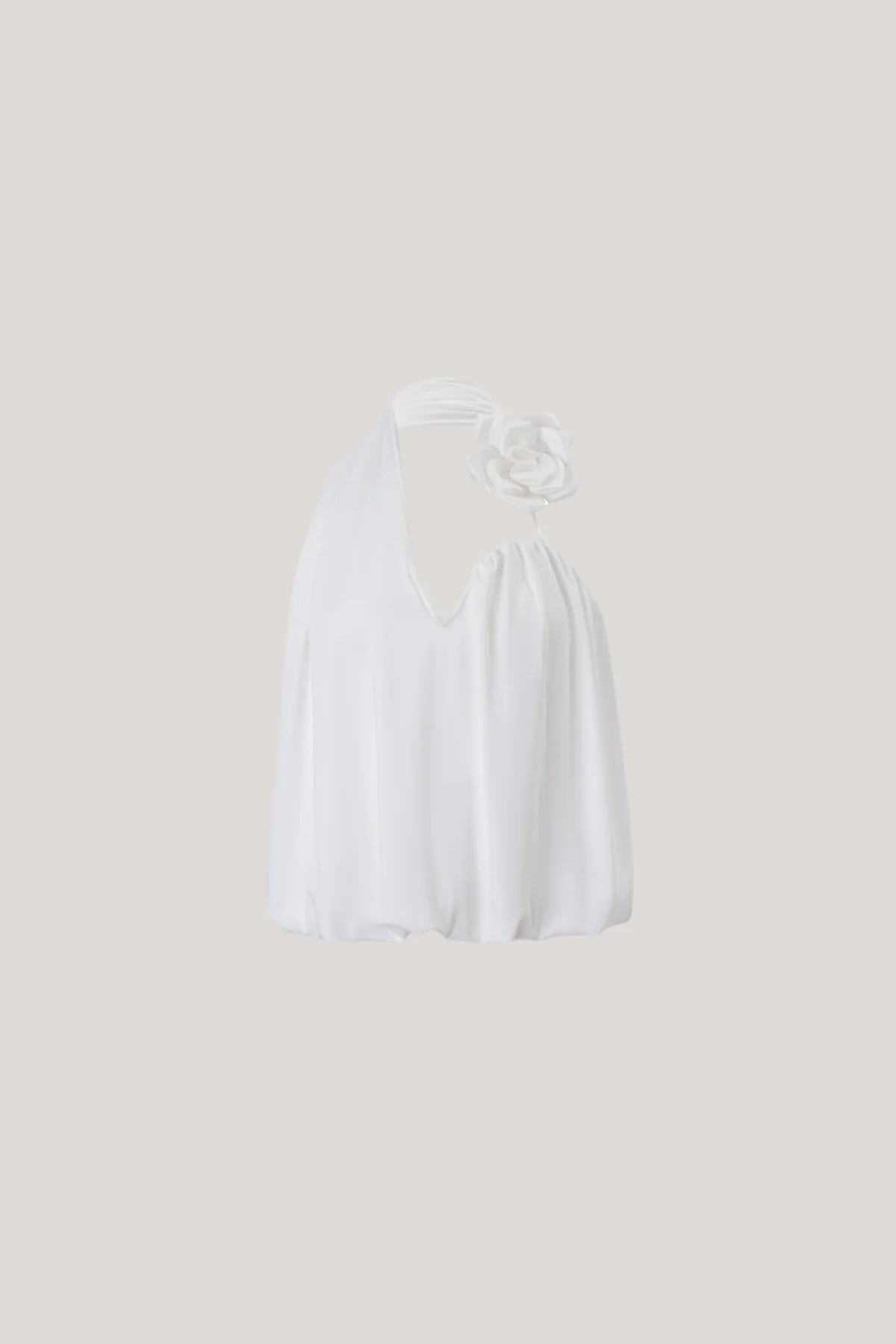 Chic White Flower Asymmetric Ruch Top for Women