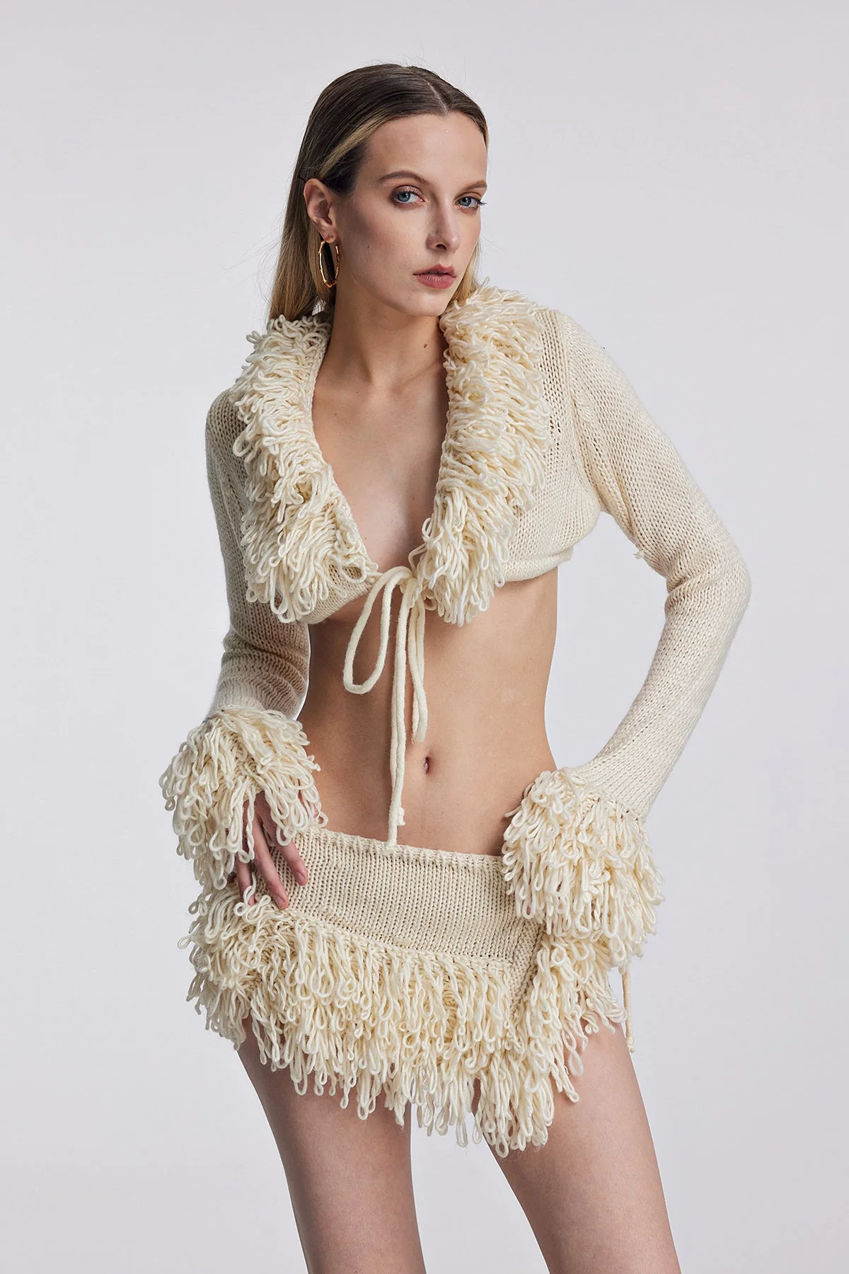 Boho Style Fringe Knit Skirt Set